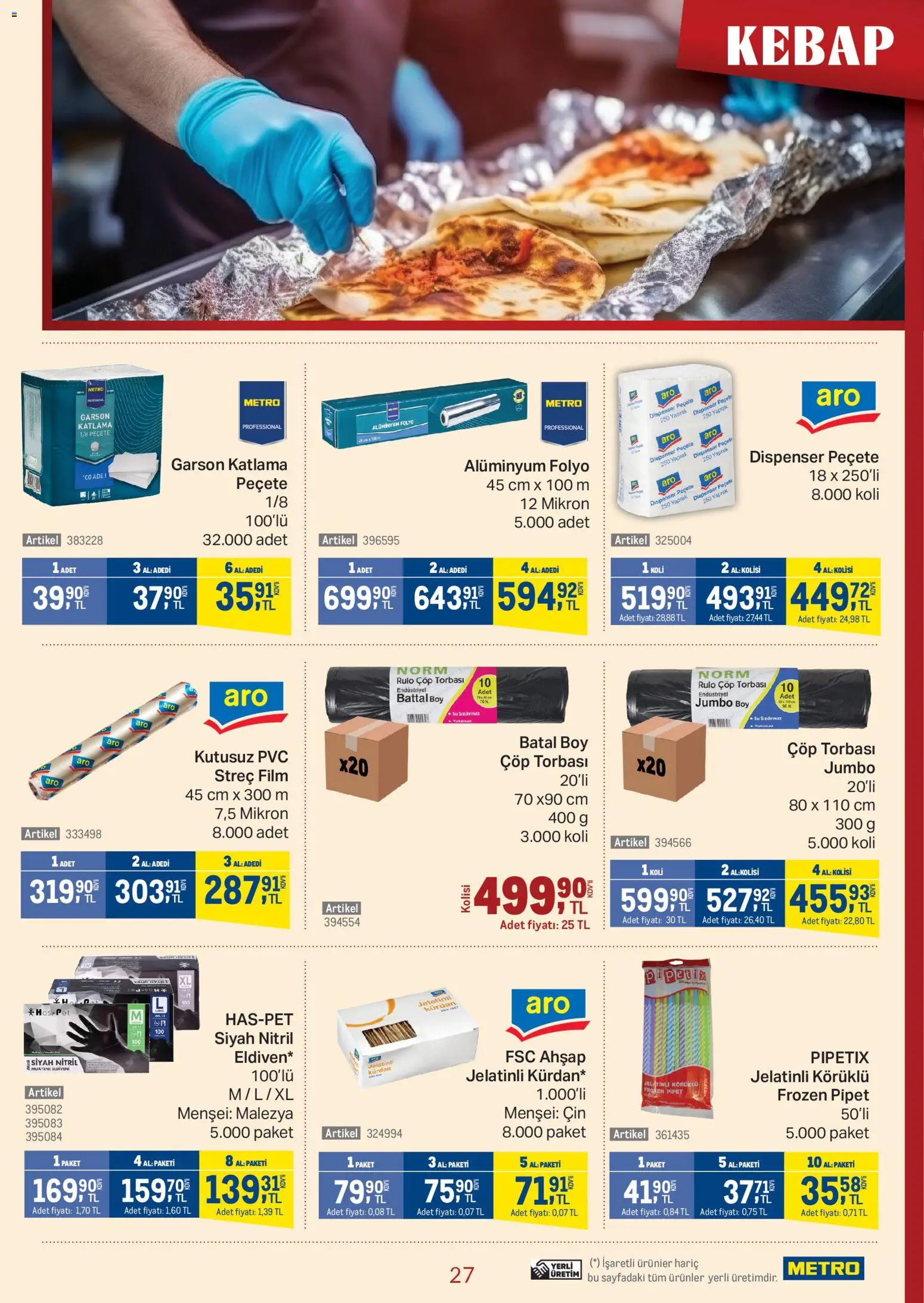 Metro - Kebap Restoranları - 25.02.2026 tarihinden itibaren geçerlidir | Sayfa: 27 | Ürünler: Çöp torbası, Cin, Su