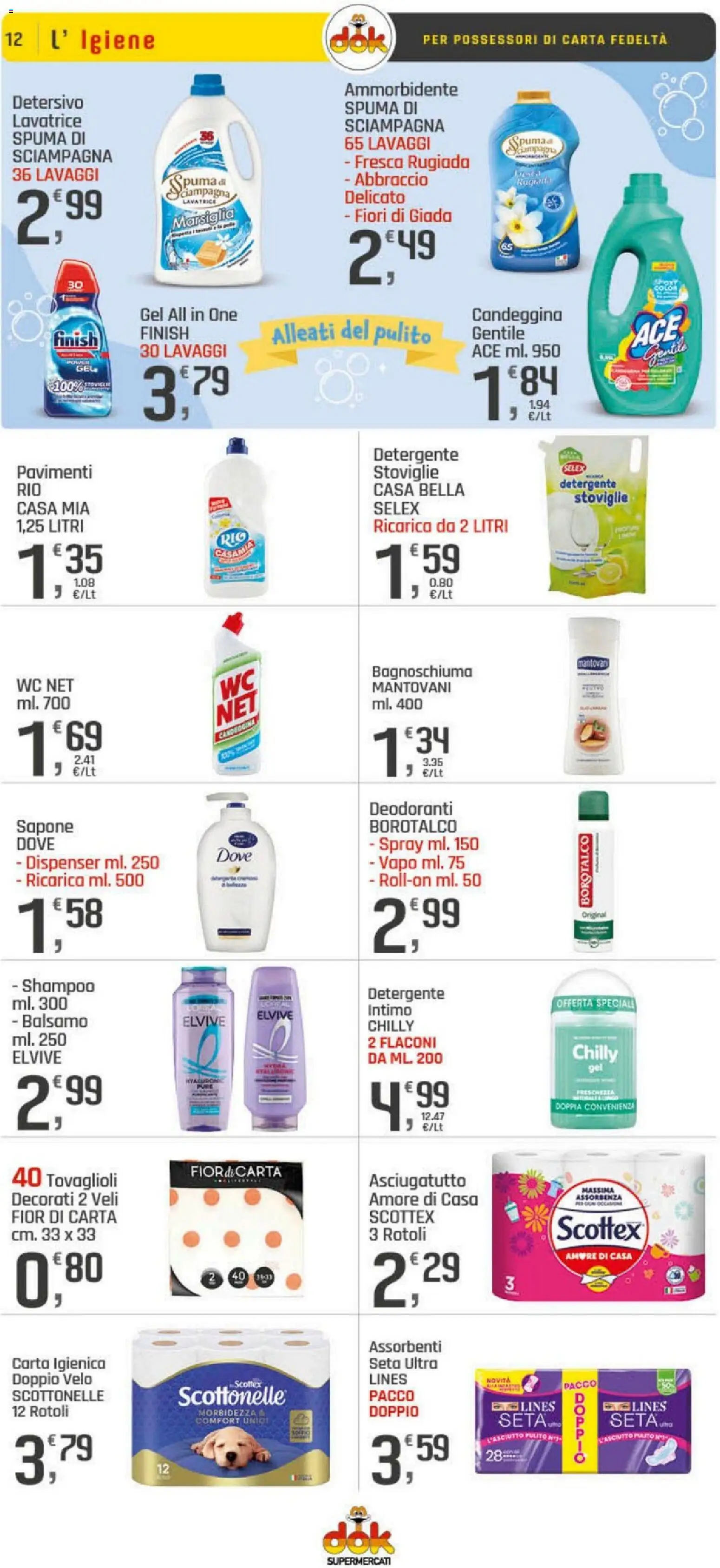 Volantino DOK del 20.04.2026 | Pagina: 12 | Prodotti: Shampoo, Intimo, Lavatrice, WC