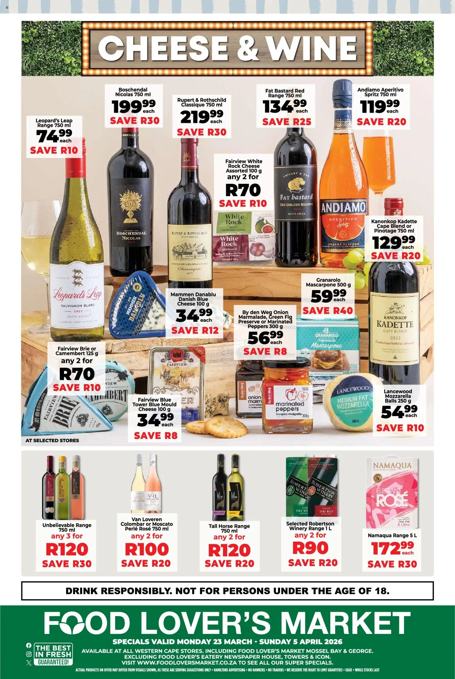 New Food Lover's Market catalogue – valid from 23.03.2026 | Page: 16 | Products: Cheese, Wine, Peach