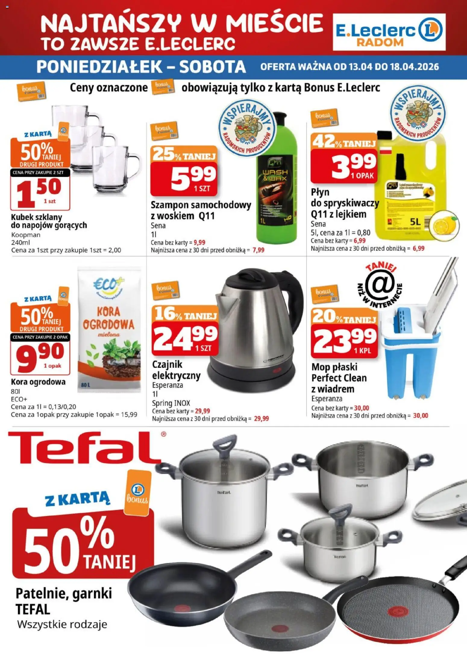 E.Leclerc gazetka - Radom od 13.04.2026 | Strona: 1 | Produkty: Karta, Czajnik, Szampon, Garnki