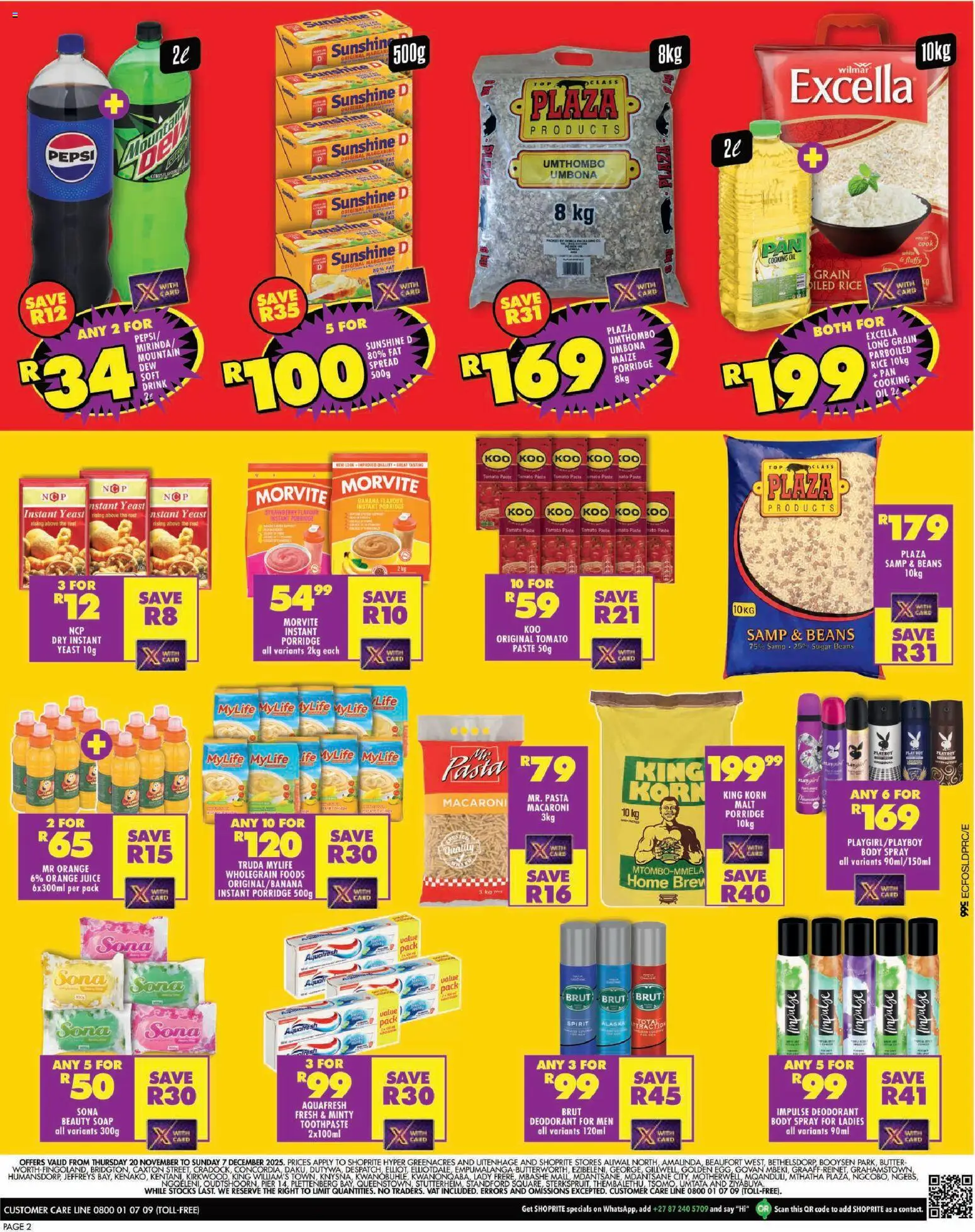 New Shoprite catalogue – valid from 20.11.2025 | Page: 2 | Products: Beans, Butter, Rice, Toothpaste