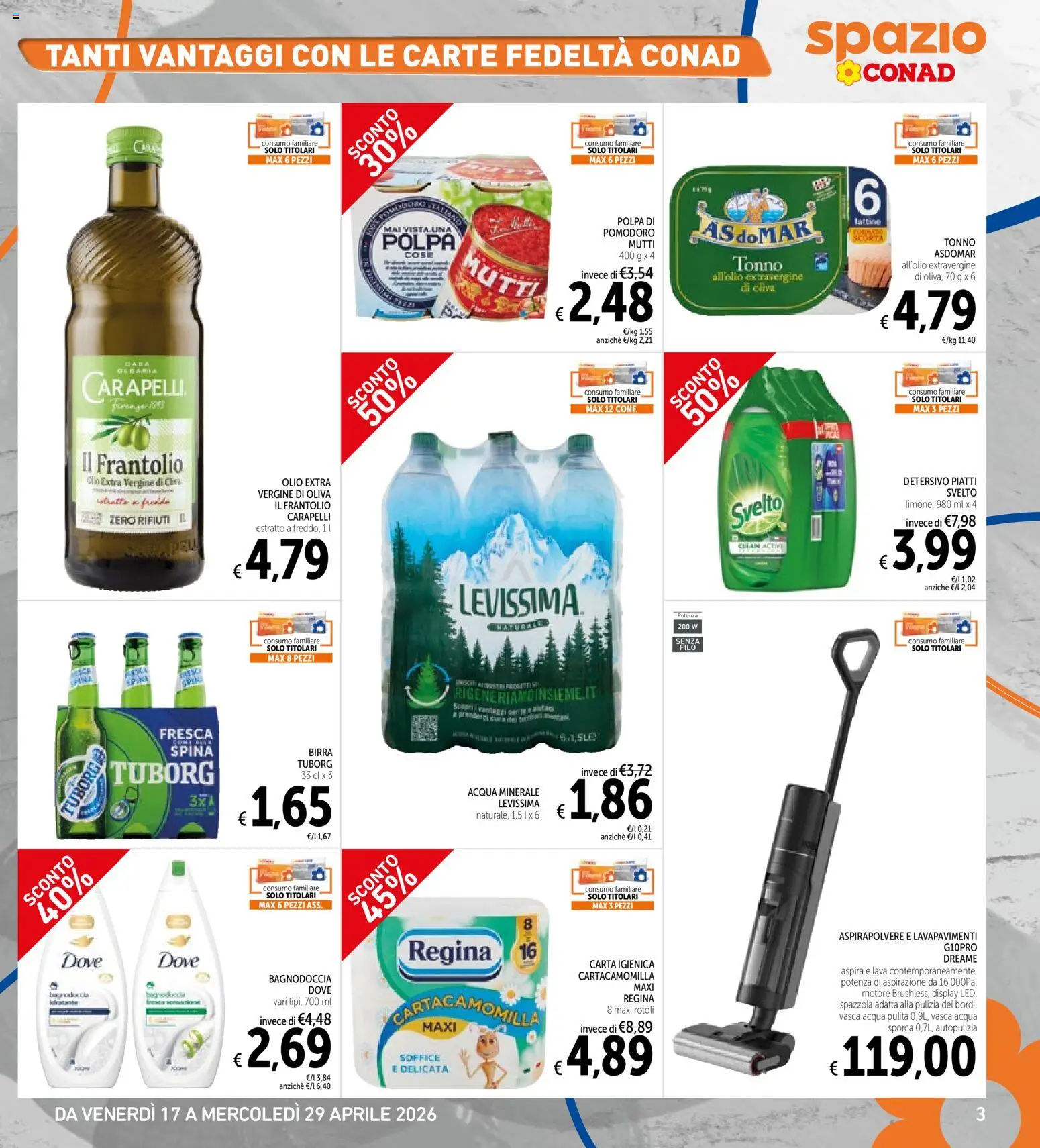 Volantino Spazio Conad del 17.04.2026 | Pagina: 3 | Prodotti: Carta igienica, Pomodoro, Mutti, Aspirapolvere