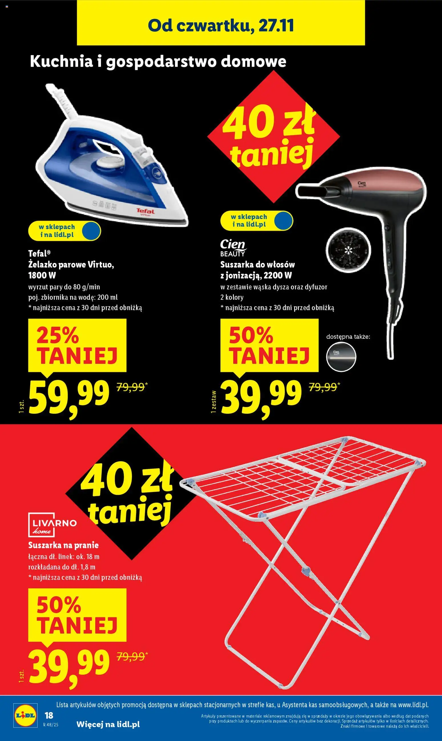 Lidl Black Friday od 24.11.2025 | Strona: 20 | Produkty: Suszarka na pranie, Suszarka, Suszarka do włosów, Tefal