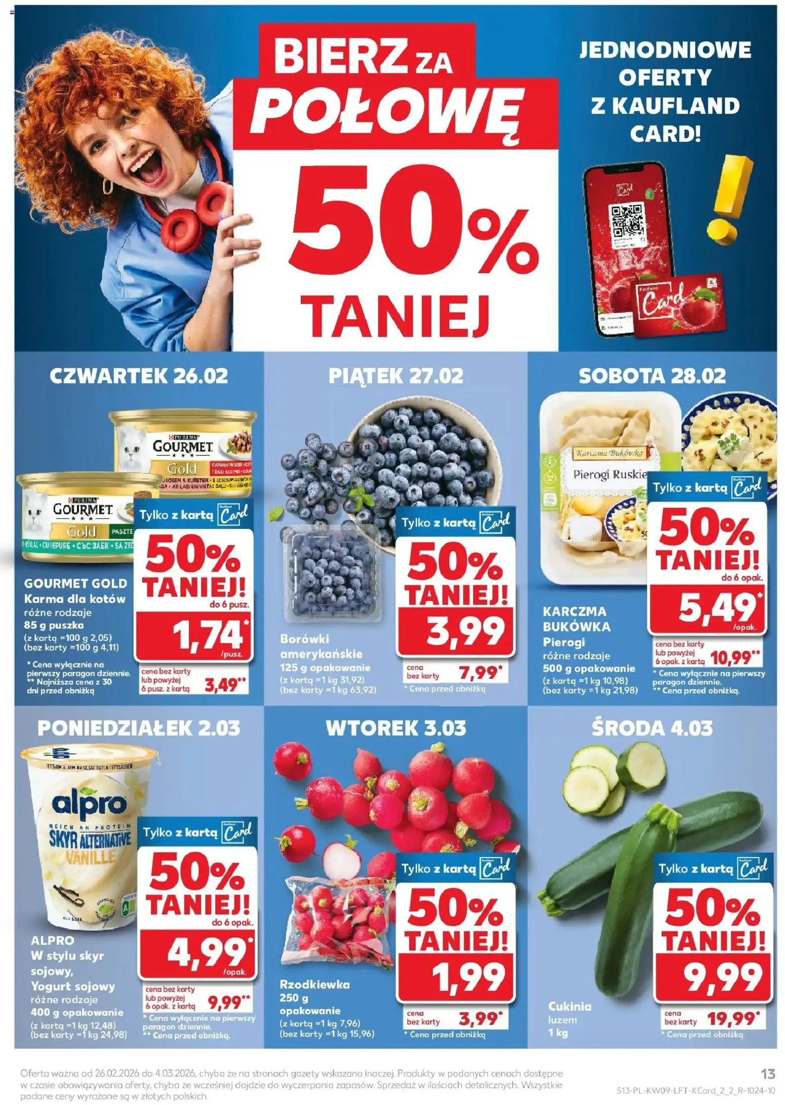 Kaufland gazetka od 26.02.2026 | Strona: 13 | Produkty: Karta, Cukinia, Karma dla kotów, Skyr