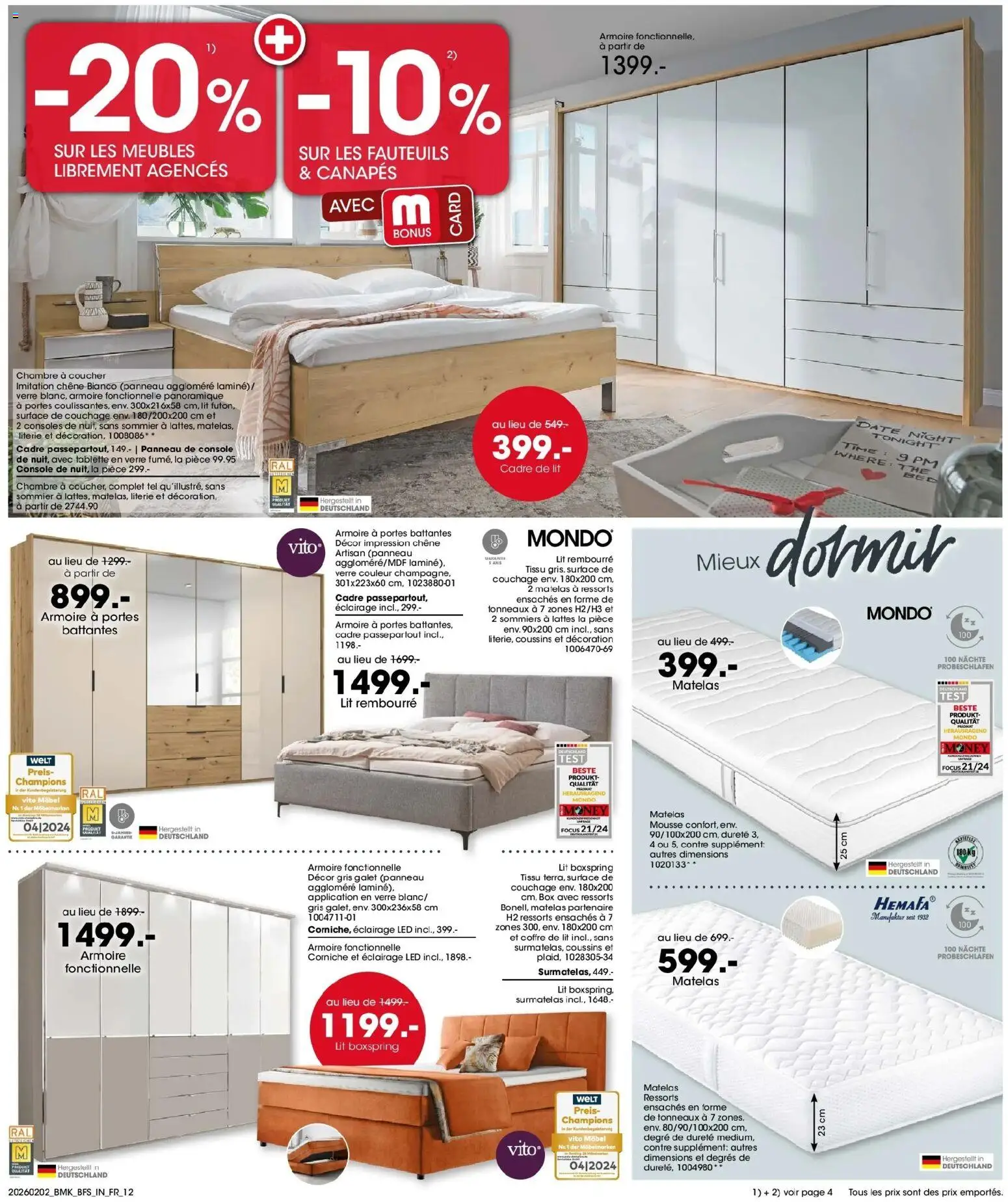 {H1} | Page: 12 | Produits: Tablette, Matelas, Armoire, Cadre
