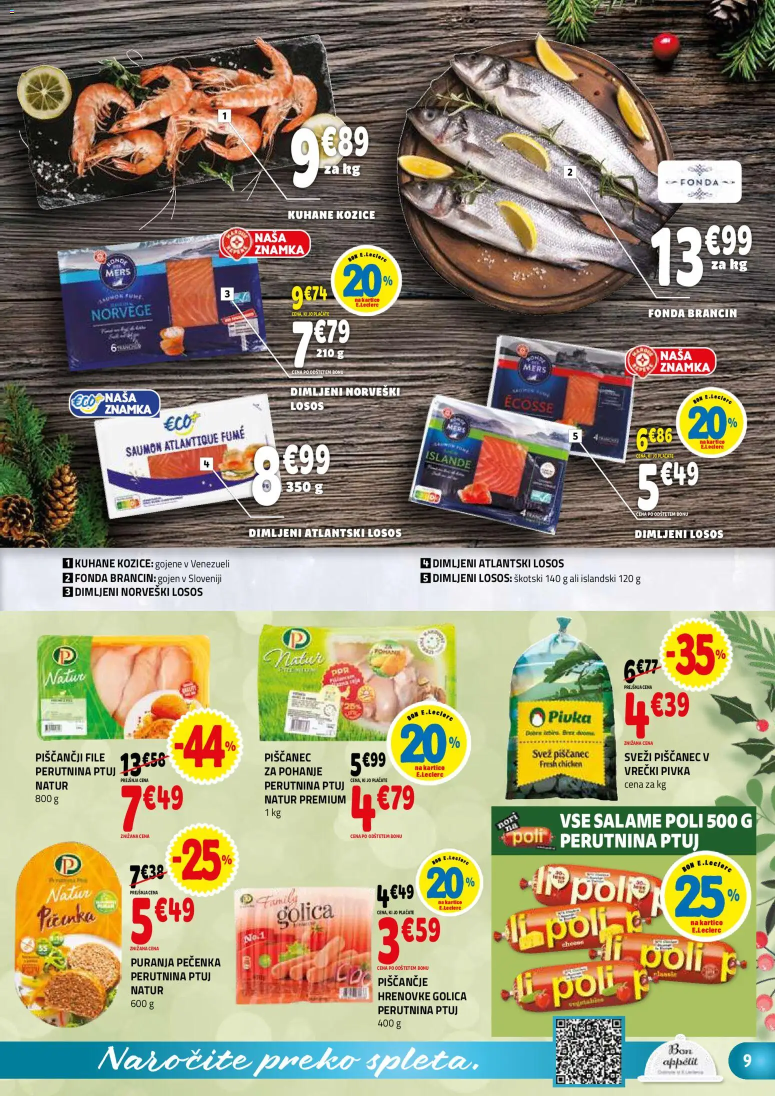 Novi E.leclerc katalog ponudbe – veljaven od 10.12.2025 | Stran: 9 | Izdelki: Hrenovke, Kozice, Losos