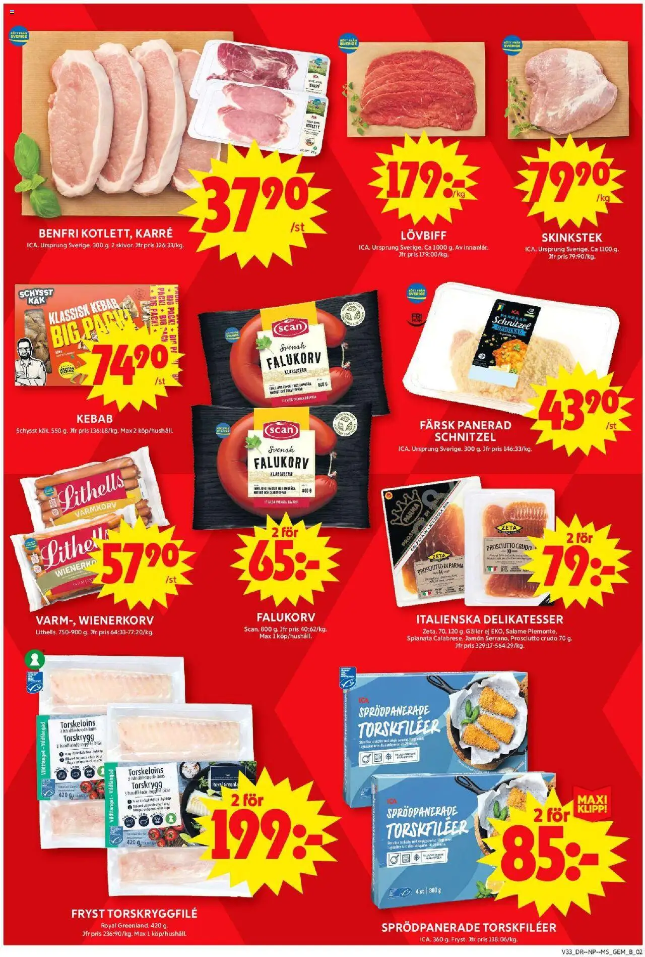 ICA Maxi reklamblad aktuell från 11.08.2025 | Sida: 4 | Produkter: Gem, Varmkorv, Falukorv, Lövbiff