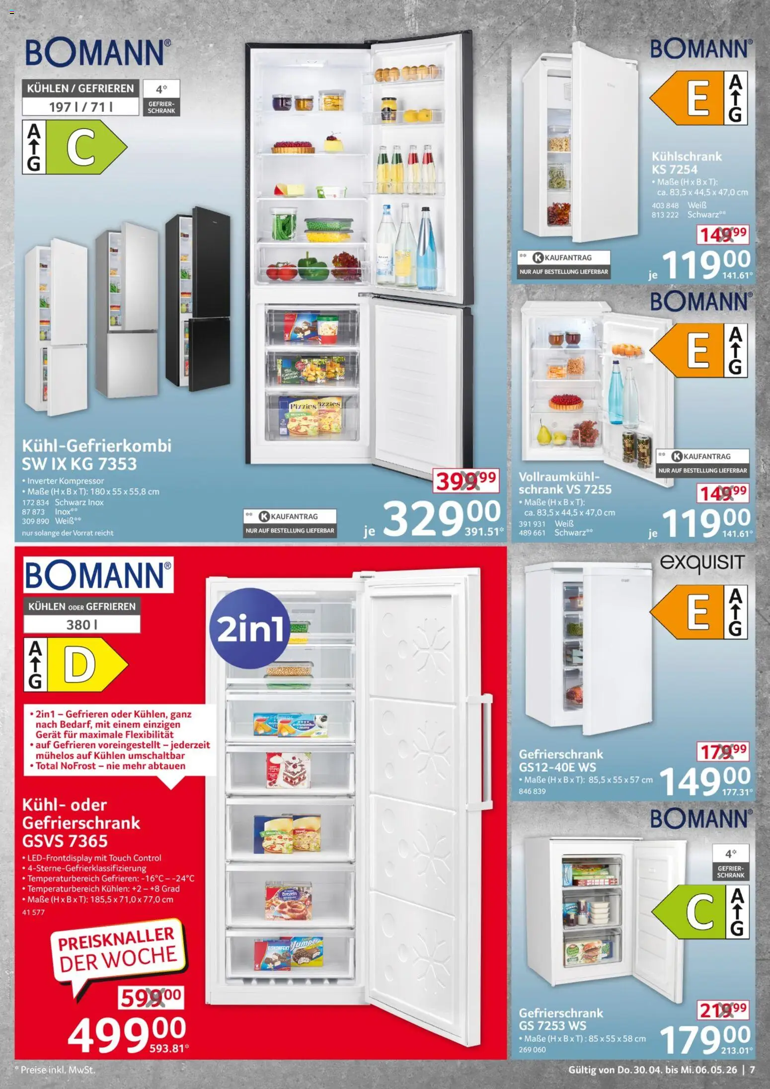 Selgros Nonfood – gültig ab 30.04.2026 | Seite: 7 | Produkte: Gefrierschrank, Schrank, Kühlschrank