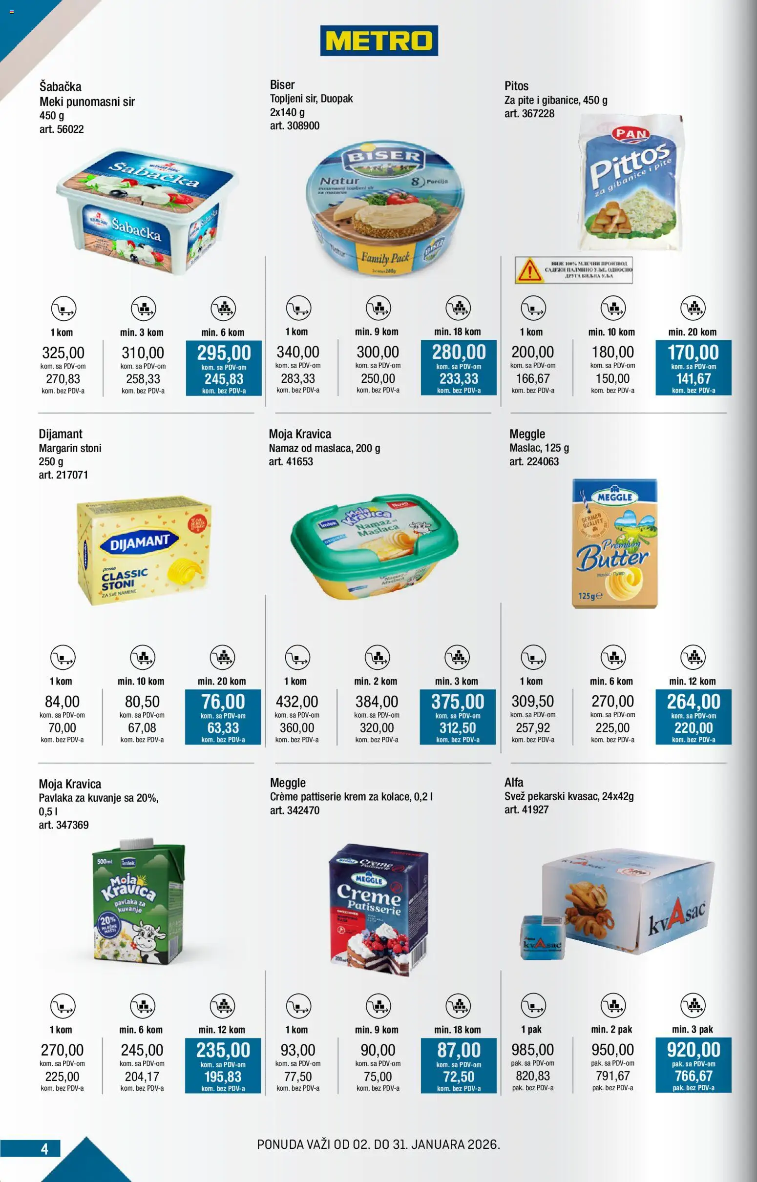 Metro katalog - važi od 02.01.2026 | Strana: 4 | Proizvode: Kvasac, Moja kravica, Margarin, Sir