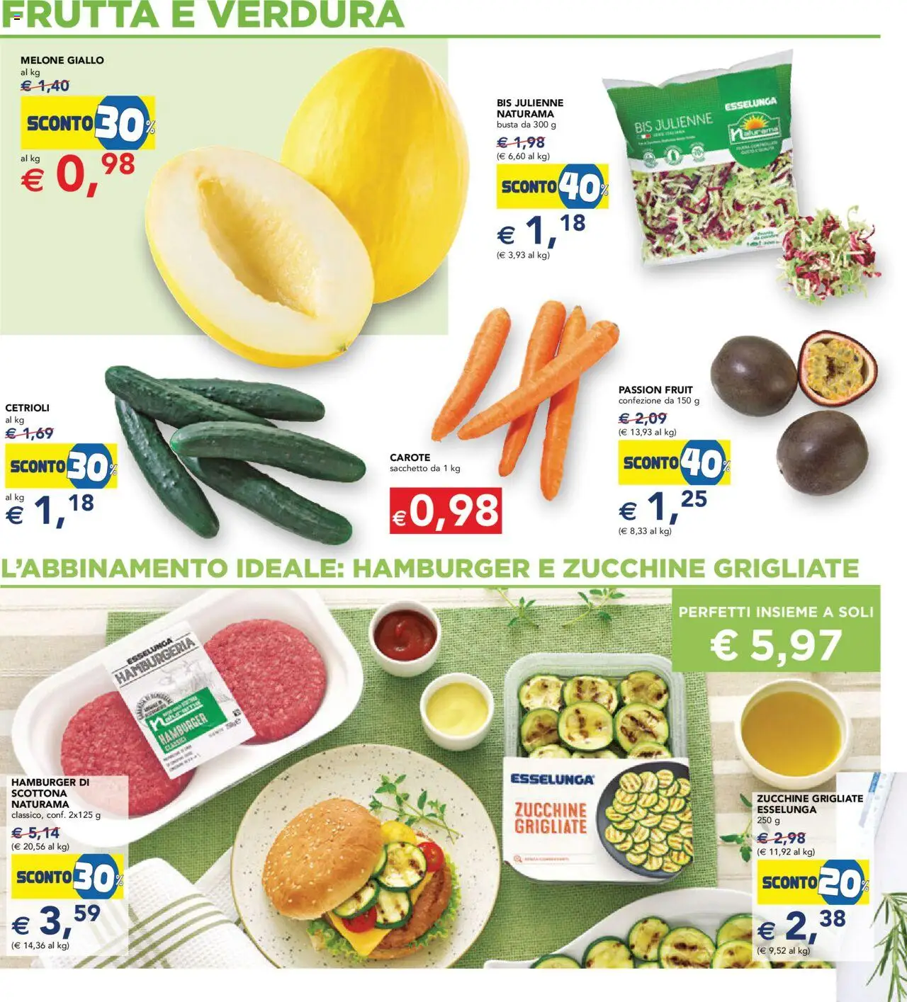 Volantino Esselunga S del 14.08.2025 | Pagina: 12 | Prodotti: Frutta, Melone, Zucchine, Hamburger