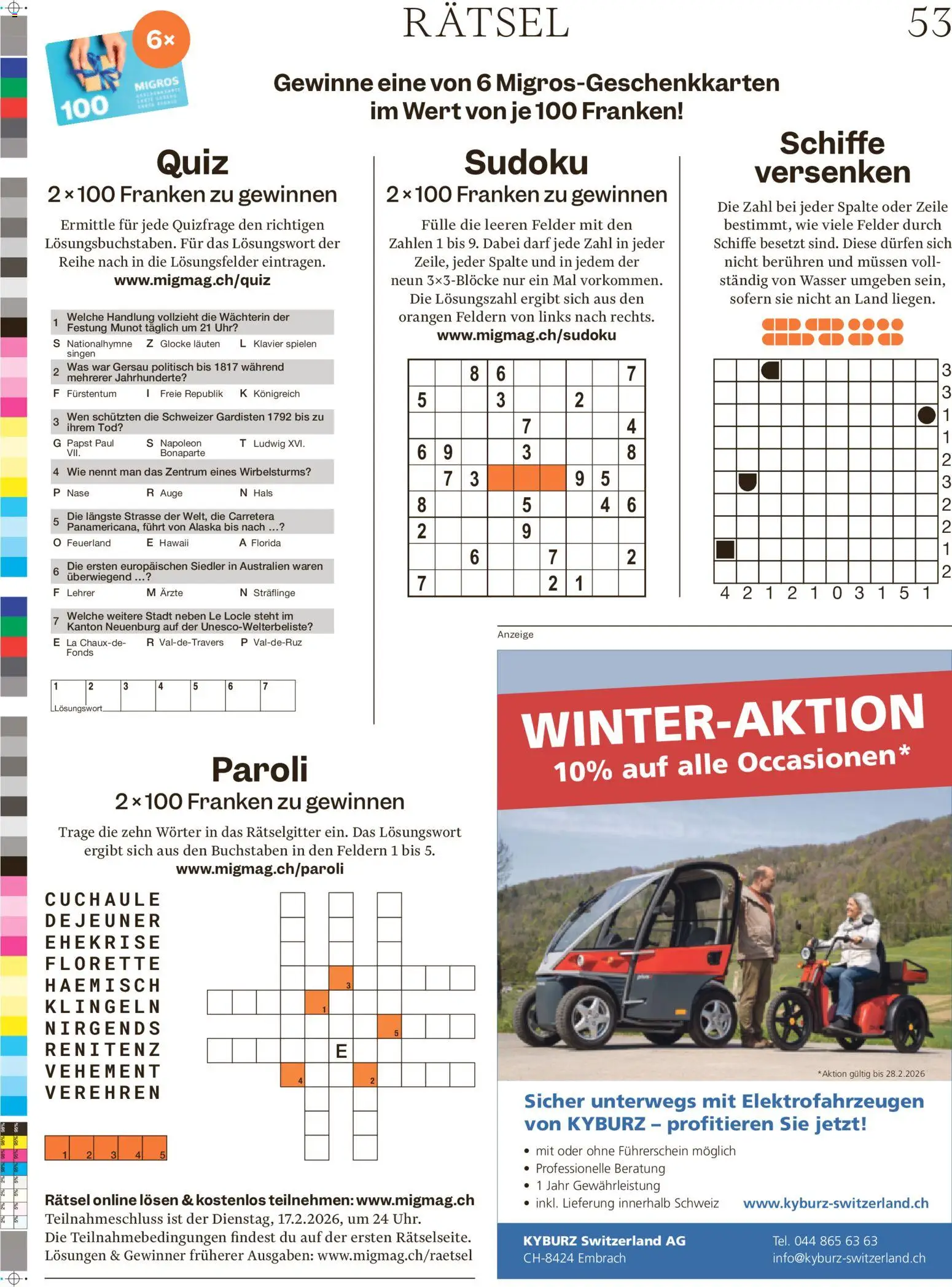 Migros Magazin – gültig ab 11.02.2026 | Seite: 53 | Produkte: Orangen, Wasser, Uhr