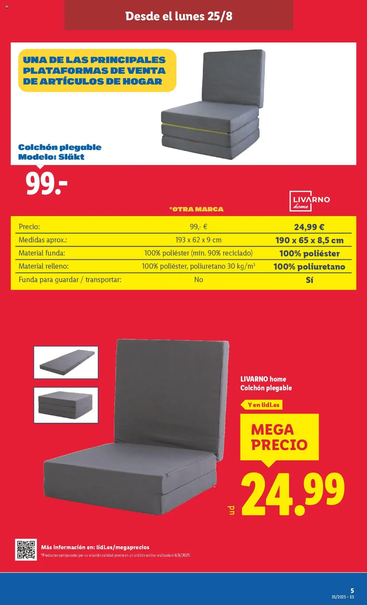 Lidl catálogo de bazar VAL │ válido desde el 25.08.2025 | Página: 7 | Productos: Colchon, Funda