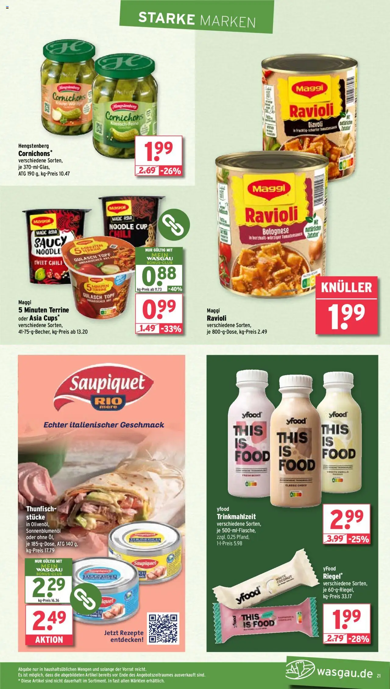 Wasgau Prospekt 	 - gültig ab dem 18.08.2025 | Seite: 21 | Produkte: Maggi, Öl, YFood, Gulasch