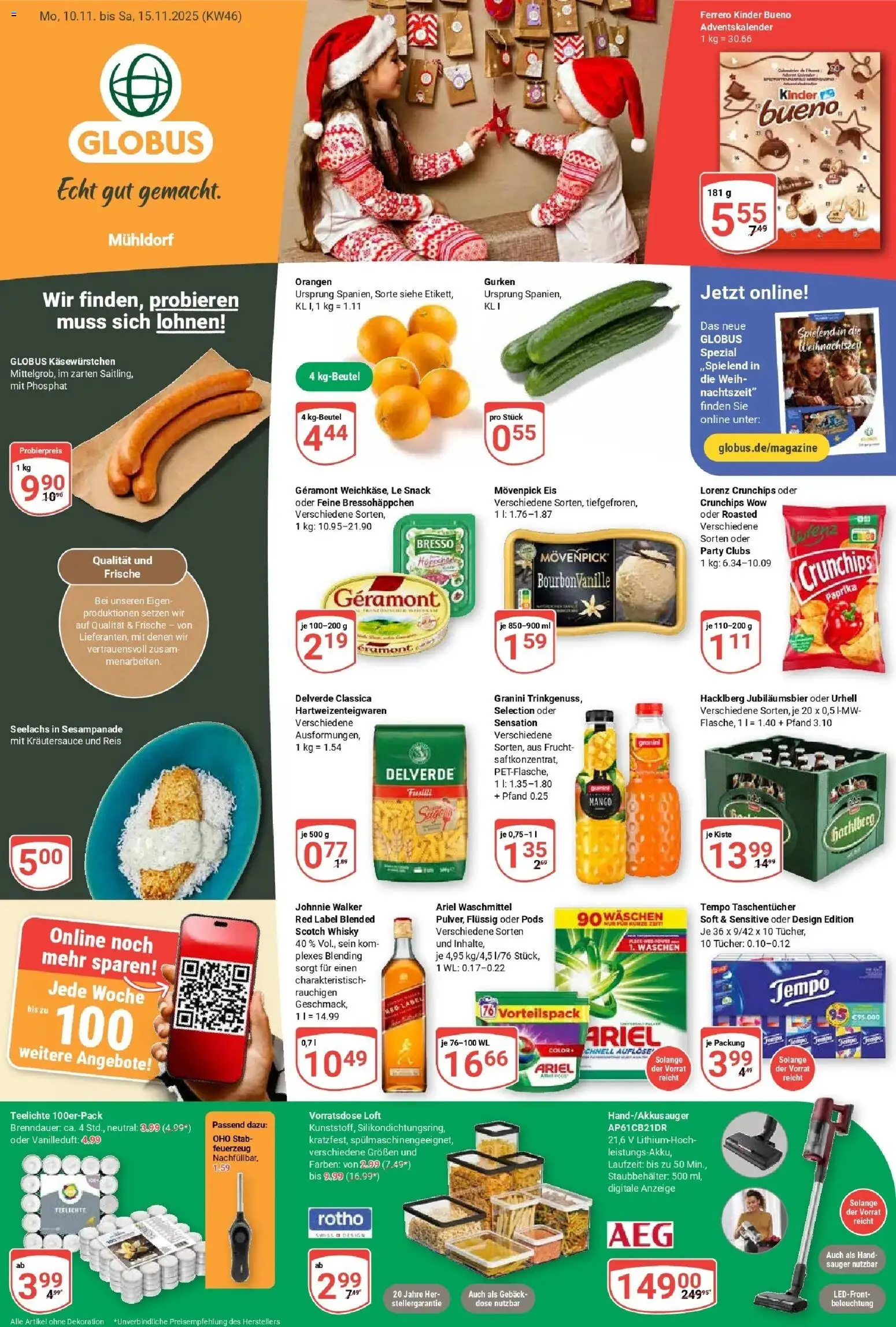 Globus prospekt Mühldorf	 – gültig ab 10.11.2025 | Seite: 1 | Produkte: Orangen, Waschmittel, Bourbon, Gurken