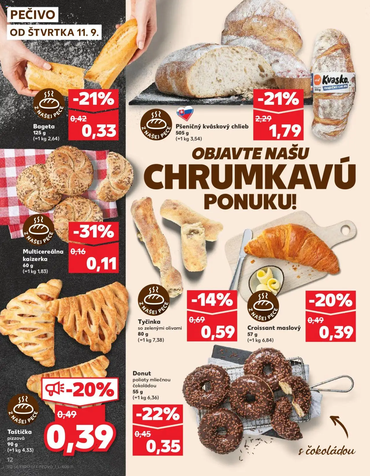 Nové Kaufland akcie – leták je platný od 11.09.2025 | Strana: 12 | Produkty: Chlieb, Pizza, Donut, Croissant