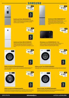 Tehnomanija katalog - pregled Tehnomanija kataloga - važi od 10.04.2026 | Strana: 6 | Proizvode: Mašina za pranje veša, Kombinovani frižider, Veš mašina, Mikrotalasna rerna