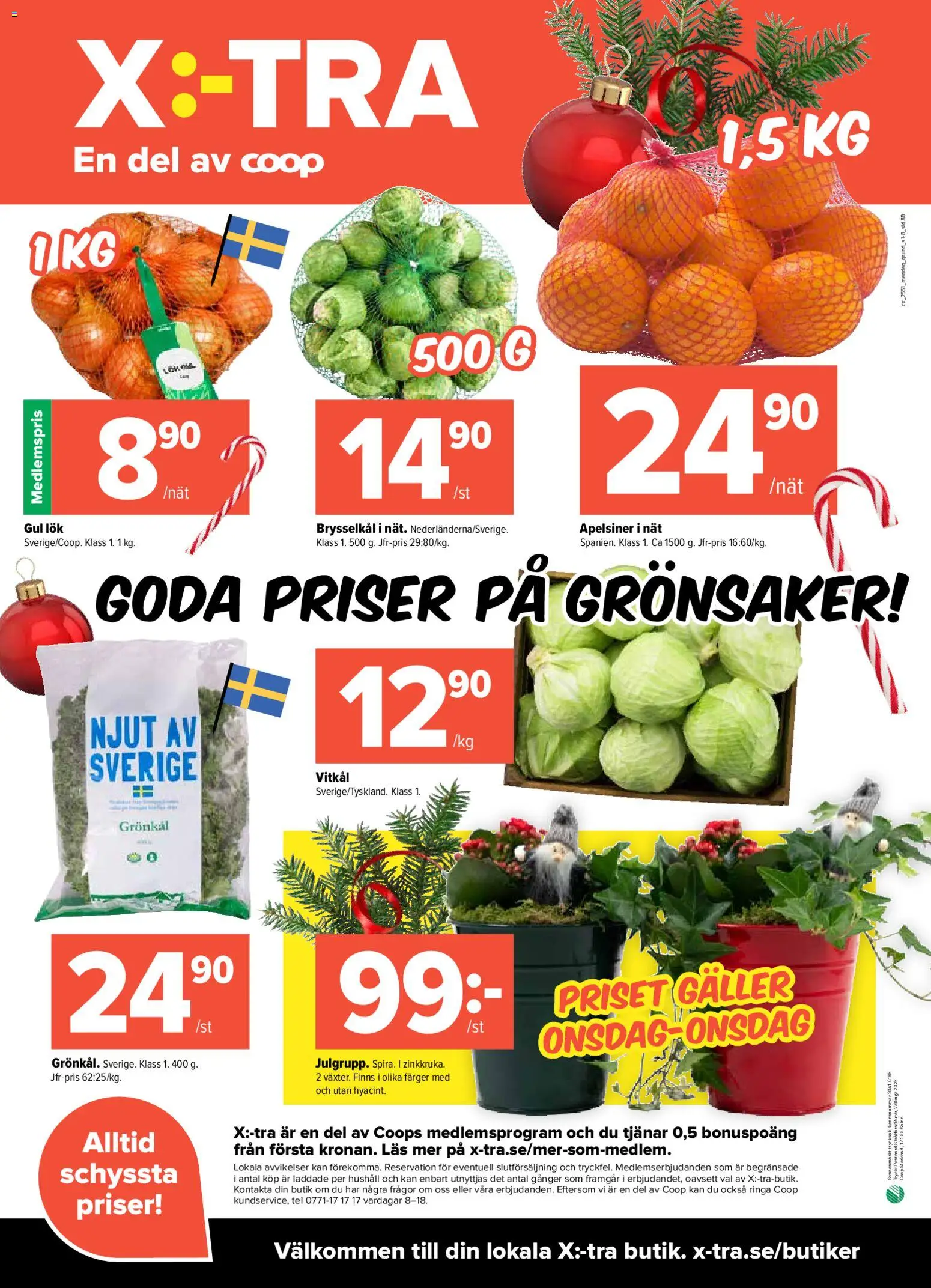 Coop X:-TRA reklamblad aktuell från 15.12.2025 | Sida: 8 | Produkter: Galler, Vitkål, Gul lök, Apelsiner