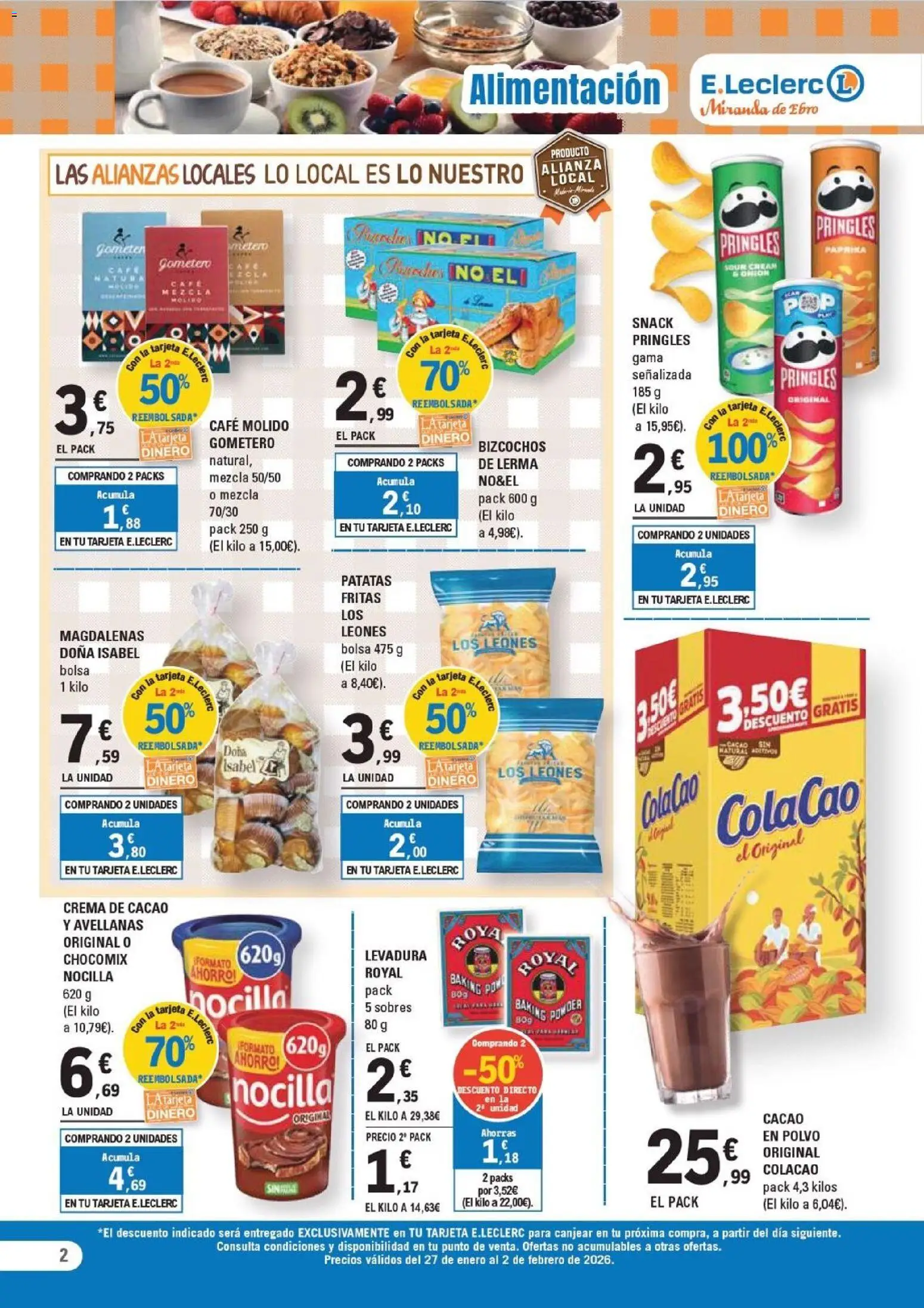 E.Leclerc folleto │ válido desde el 27.01.2026 | Página: 2 | Productos: Polvo, Café molido, Magdalenas, Φρυγανιές σικάλεως