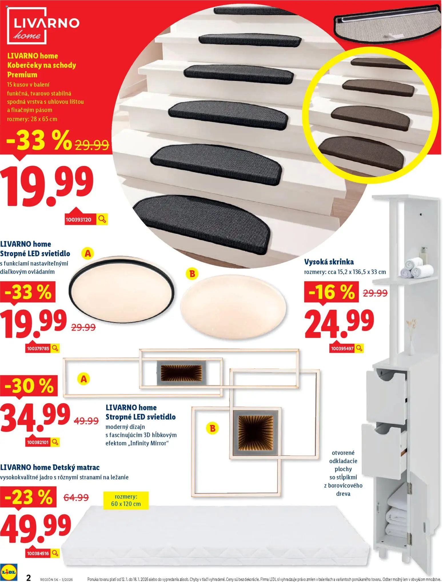 Nové Lidl akcie – leták je platný od 12.01.2026 | Strana: 2 | Produkty: Matrac, Skrinka, Svietidlo