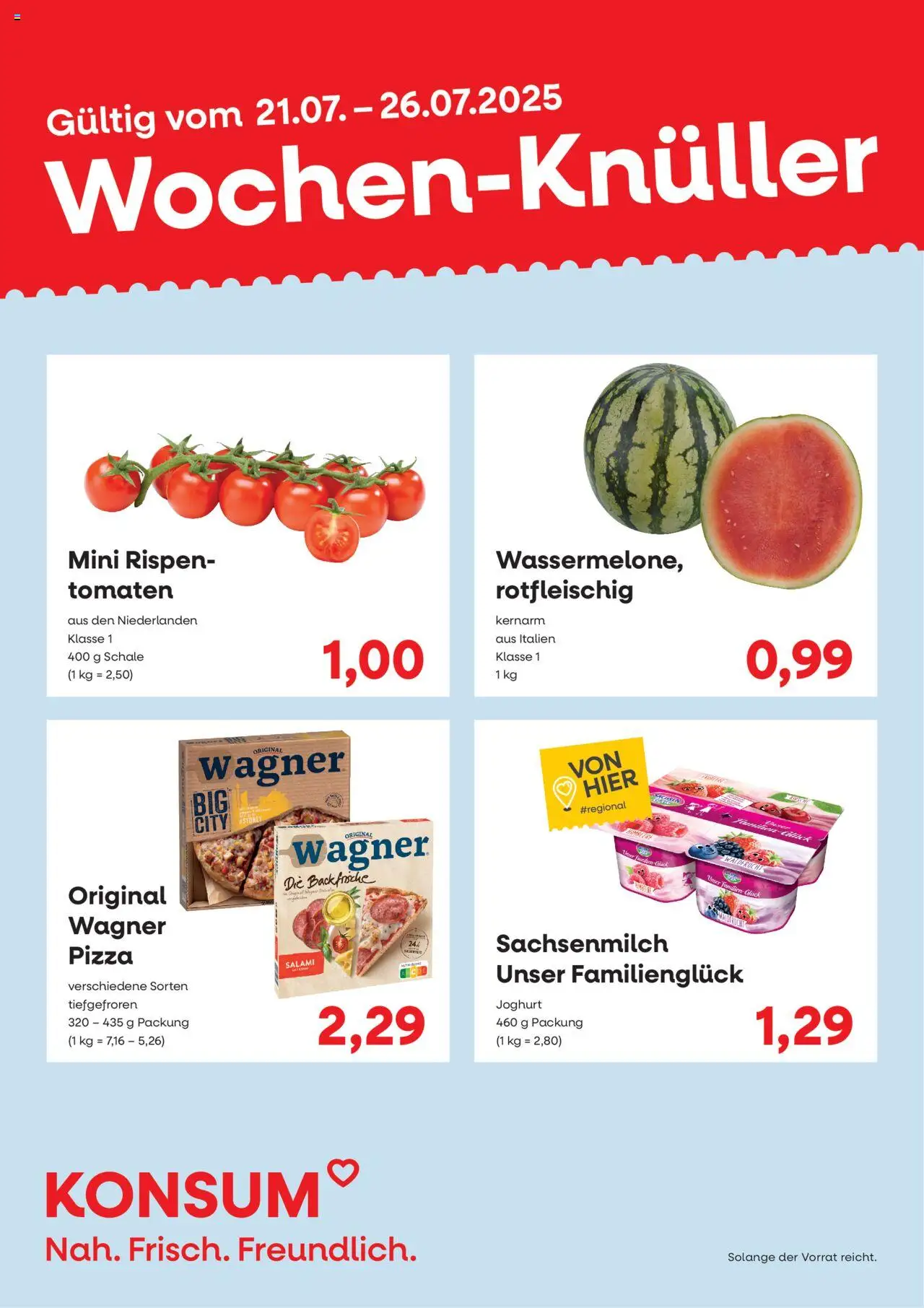 KONSUM Leipzig Prospekt - gültig ab dem 21.07.2025 | Seite: 2 | Produkte: Joghurt, Tomaten, Salami, Pizza