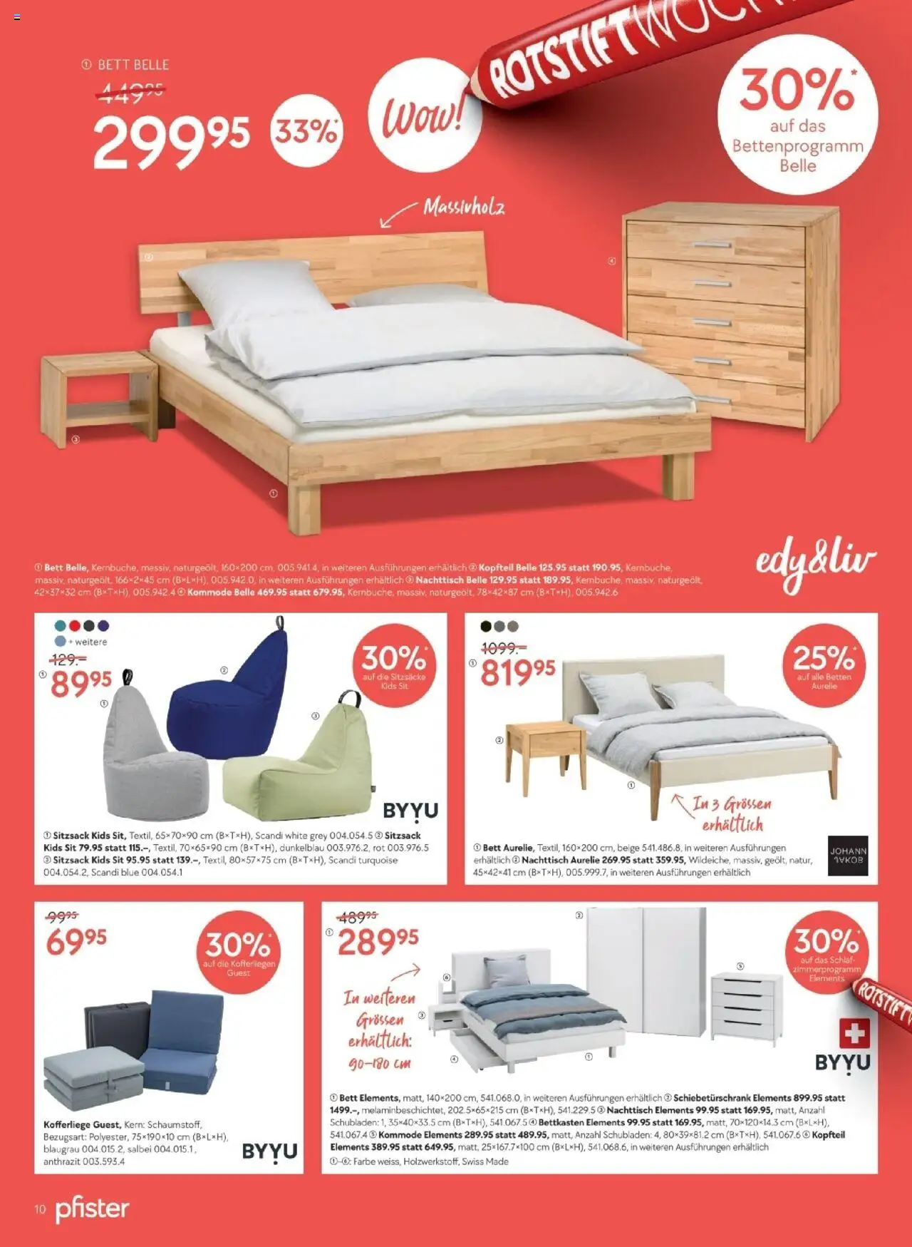 Pfister - Prospekt Rotstift 3 DE ab 29.07.2025 | Seite: 10 | Produkte: Kommode, Nachttisch, Bett, Sitzsack