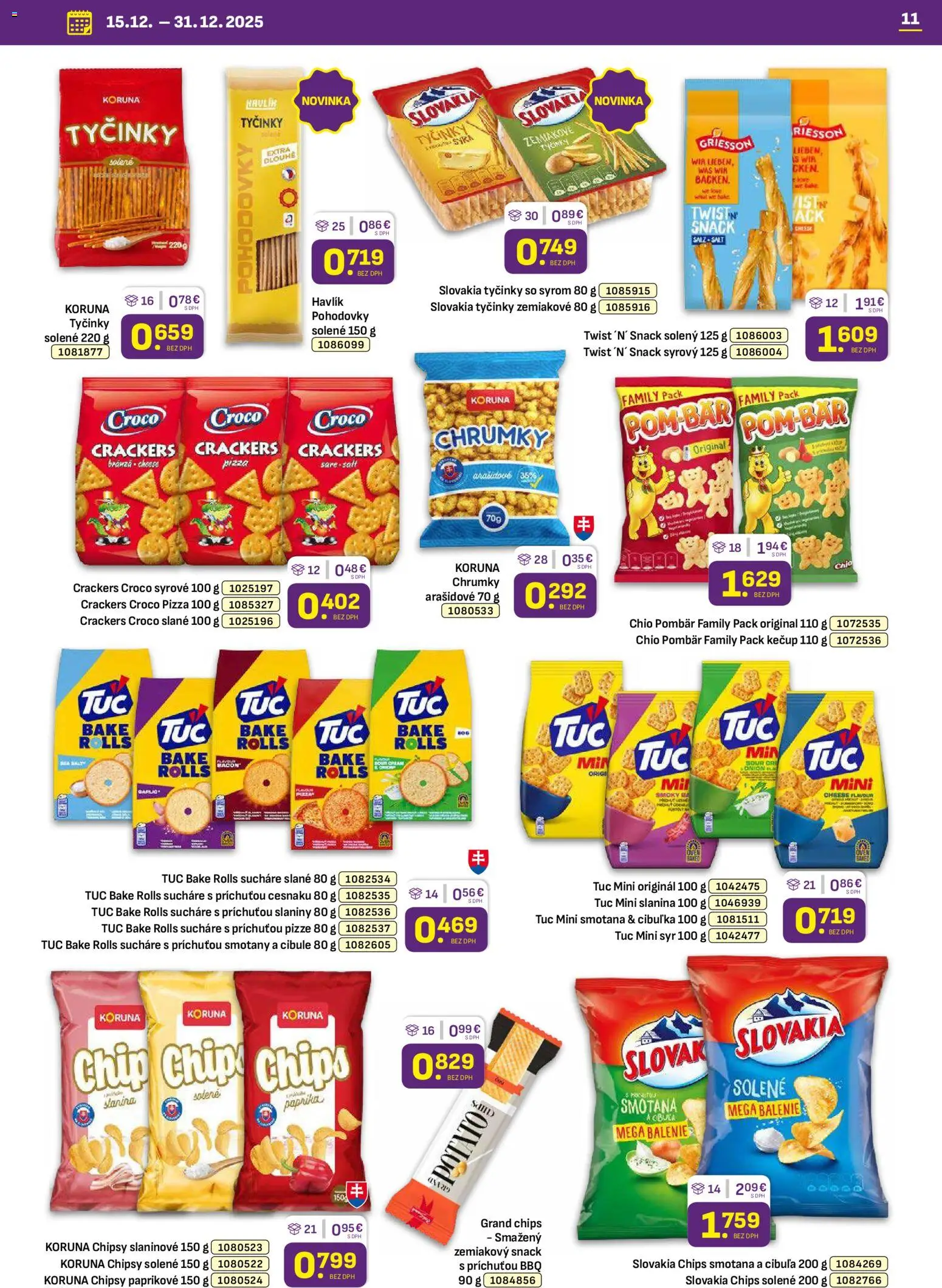 Nové Libex akcie – leták je platný od 15.12.2025 | Strana: 11 | Produkty: Paprika, Syr, Chipsy, Cibuľa