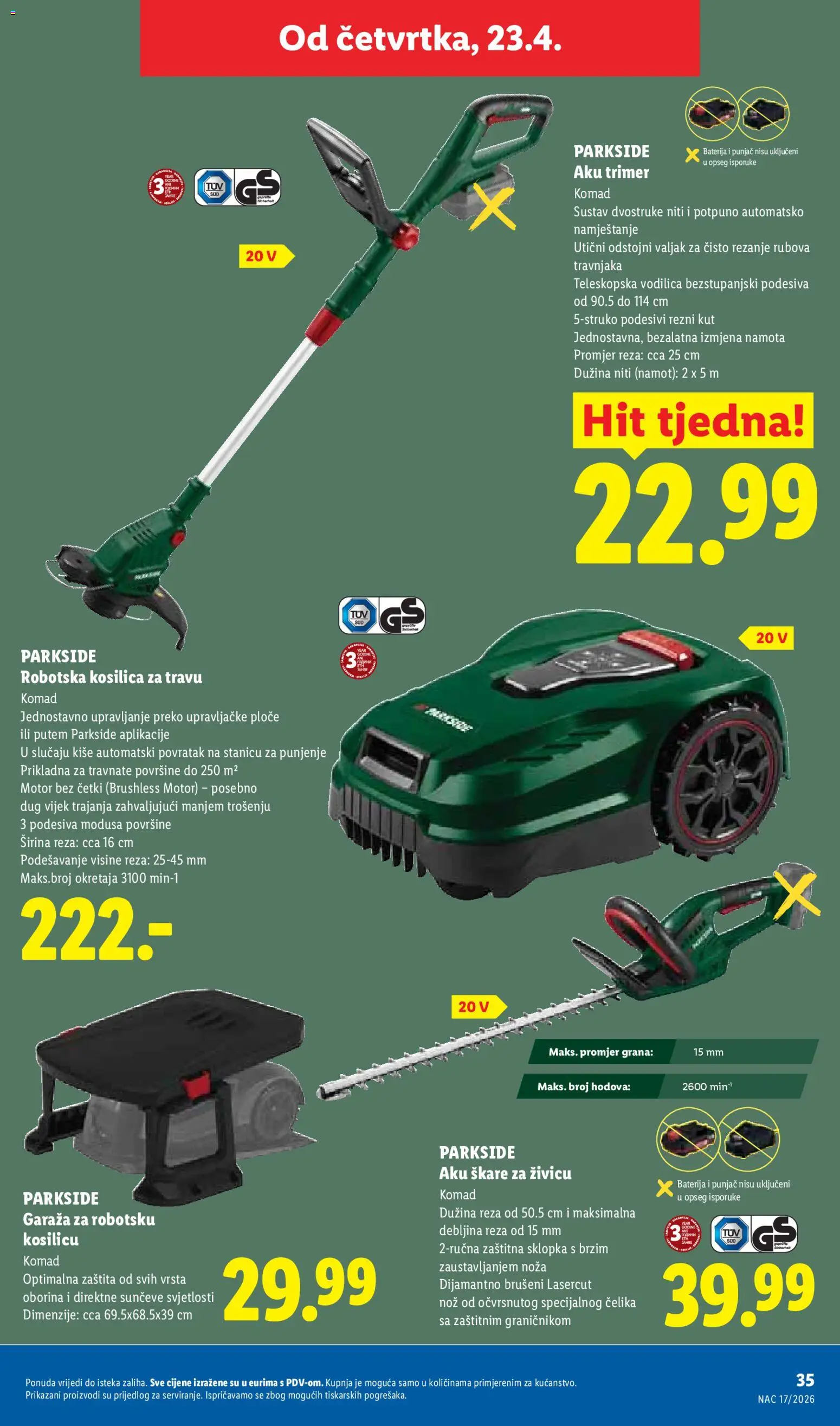 Lidl katalog | vrijedi od 20.04.2026 | Stranica: 35 | Proizvodi: Baterija, Nož, Škare, Parkside