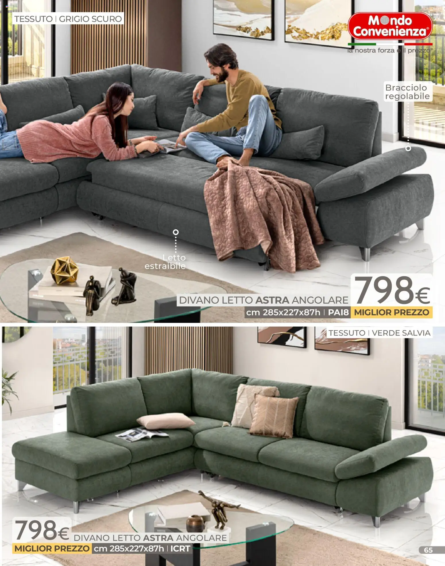 Volantino Mondo Convenienza del 04.01.2026 | Pagina: 65 | Prodotti: Divano letto, Letto, Divano