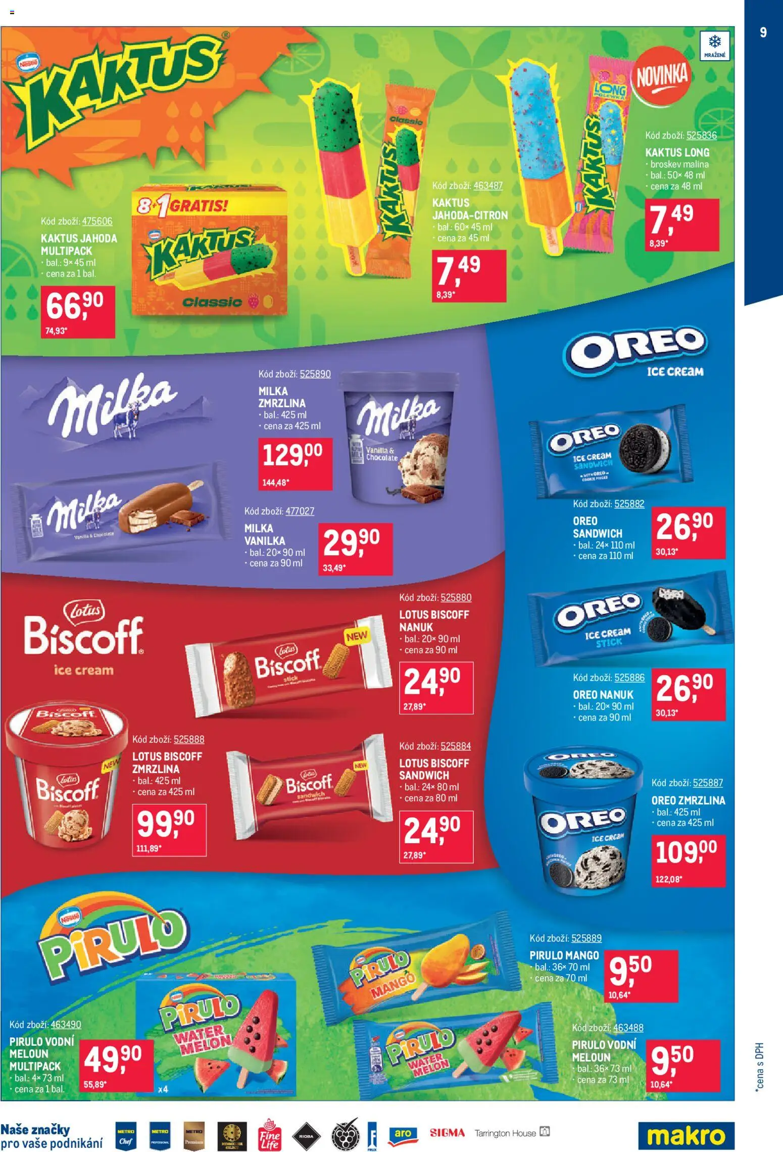 Makro leták - Zmrzliny od 22.04.2026 | Strana: 9 | Produkty: Zmrzlina, Oreo, Lotus, Milka zmrzlina