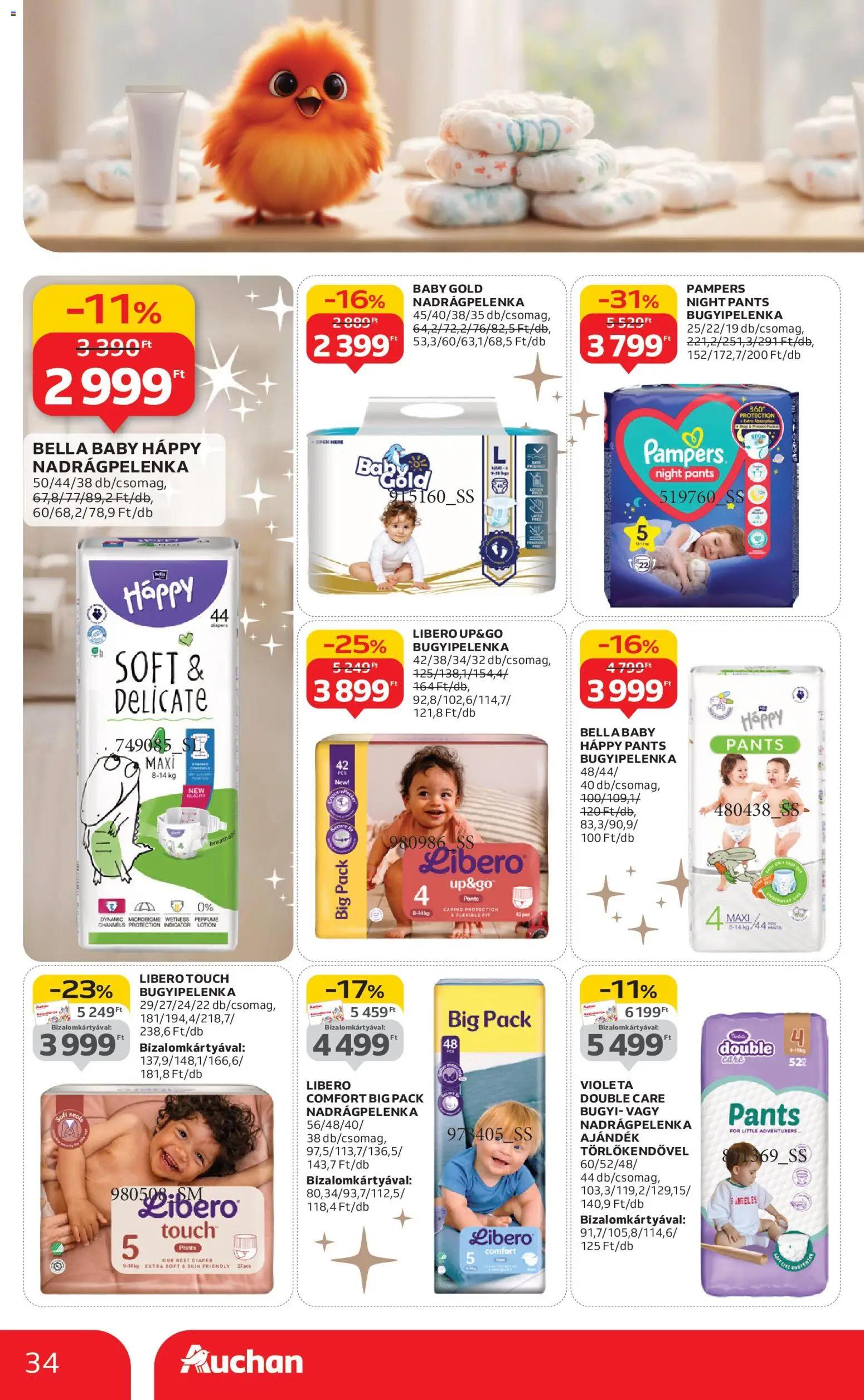 Auchan akciós ujság - amely érvényes a következő dátumtól: 24.12.2025 | Oldal: 34 | Termékek: Pampers, Bugyi