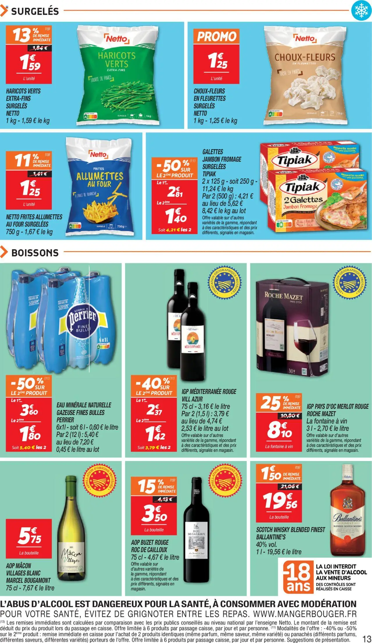 {H1} | Page: 13 | Produits: Whisky, Marcel, Eau minérale, Haricots verts