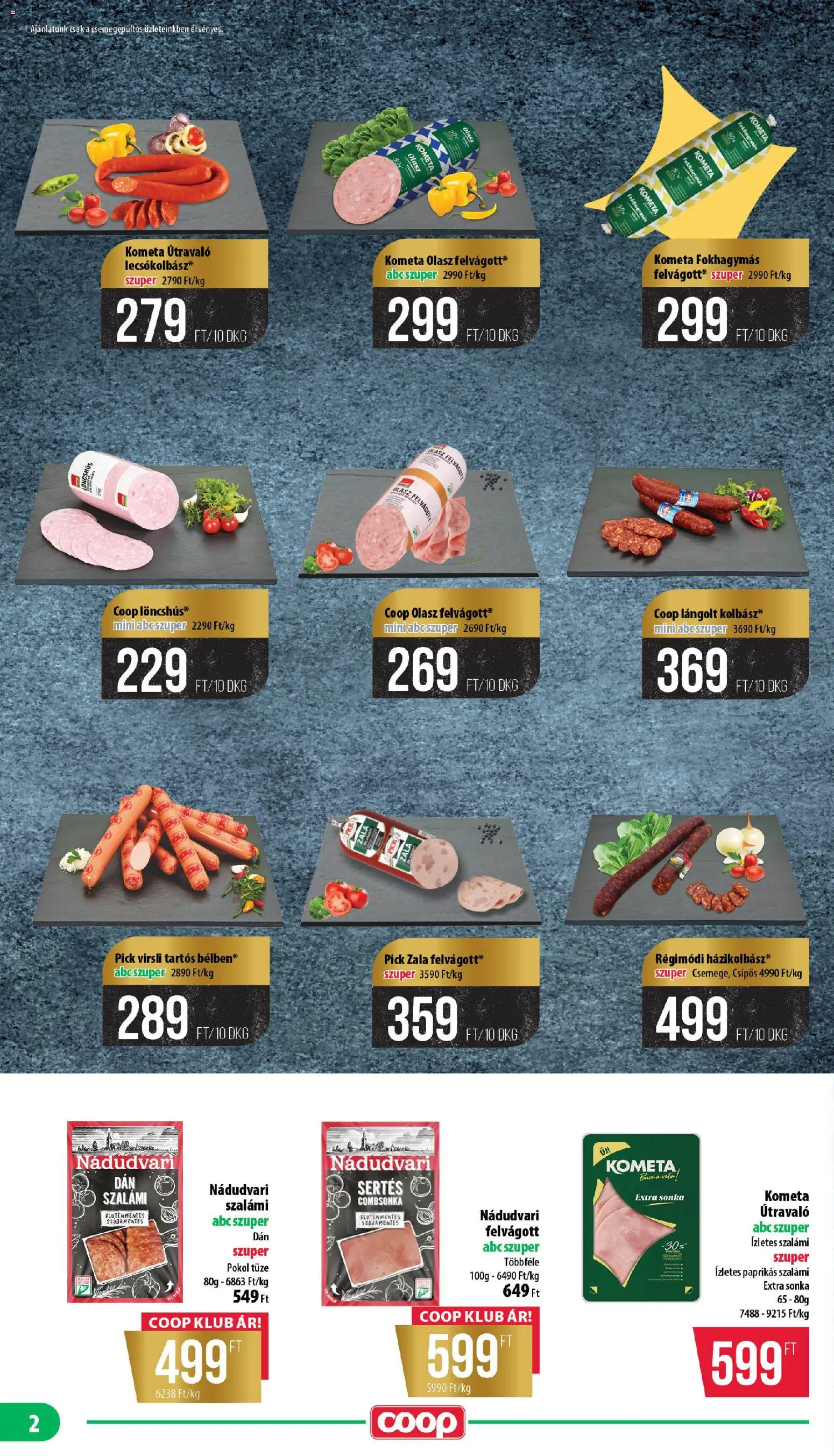 COOP akciós ujság - amely érvényes a következő dátumtól: 23.04.2026 | Oldal: 2 | Termékek: Virsli, Olasz felvágott, Szalámi, Felvágott