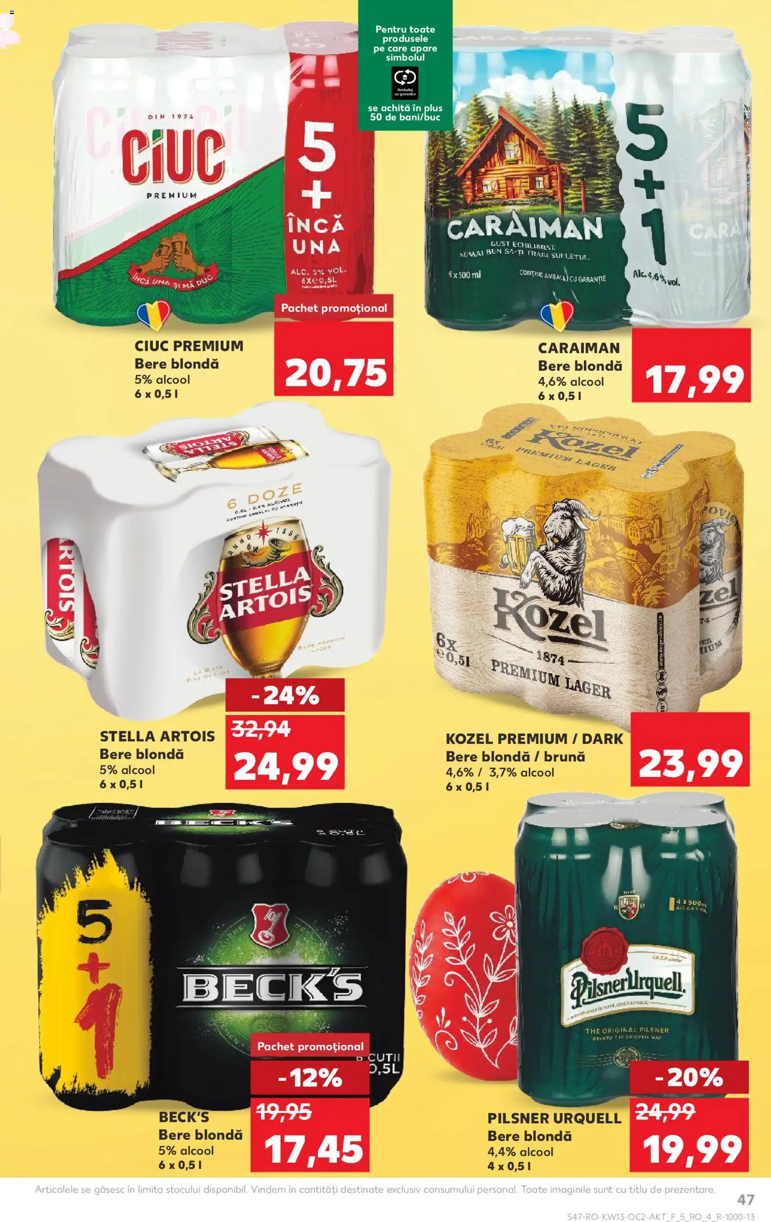 Kaufland RO akciós ujság - amely érvényes a következő dátumtól: 25.03.2026 | Oldal: 47 | Termékek: Pilsner urquell, Stella artois