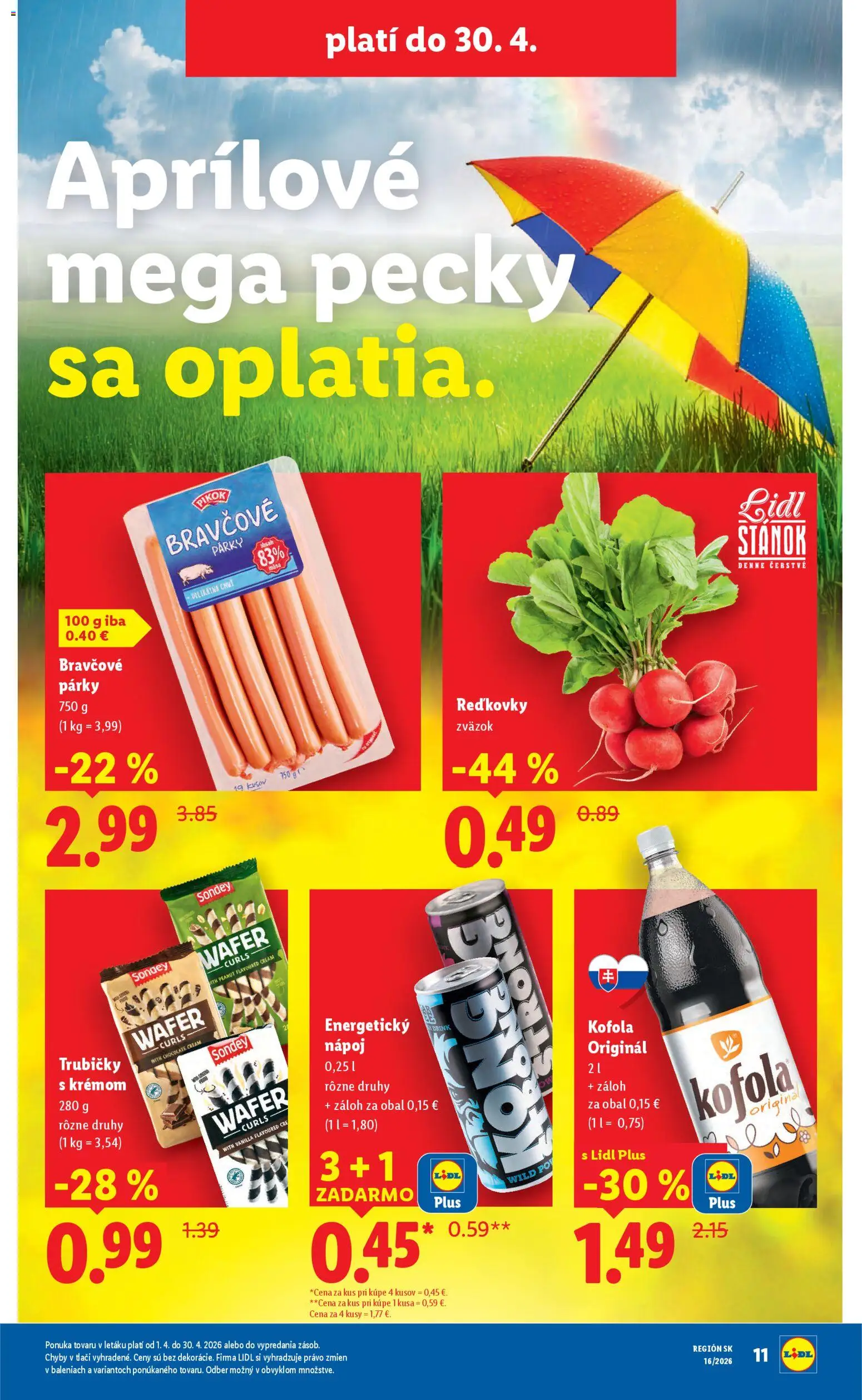 Nové Lidl akcie – leták je platný od 13.04.2026 | Strana: 11 | Produkty: Kofola, Párky, Energetický nápoj