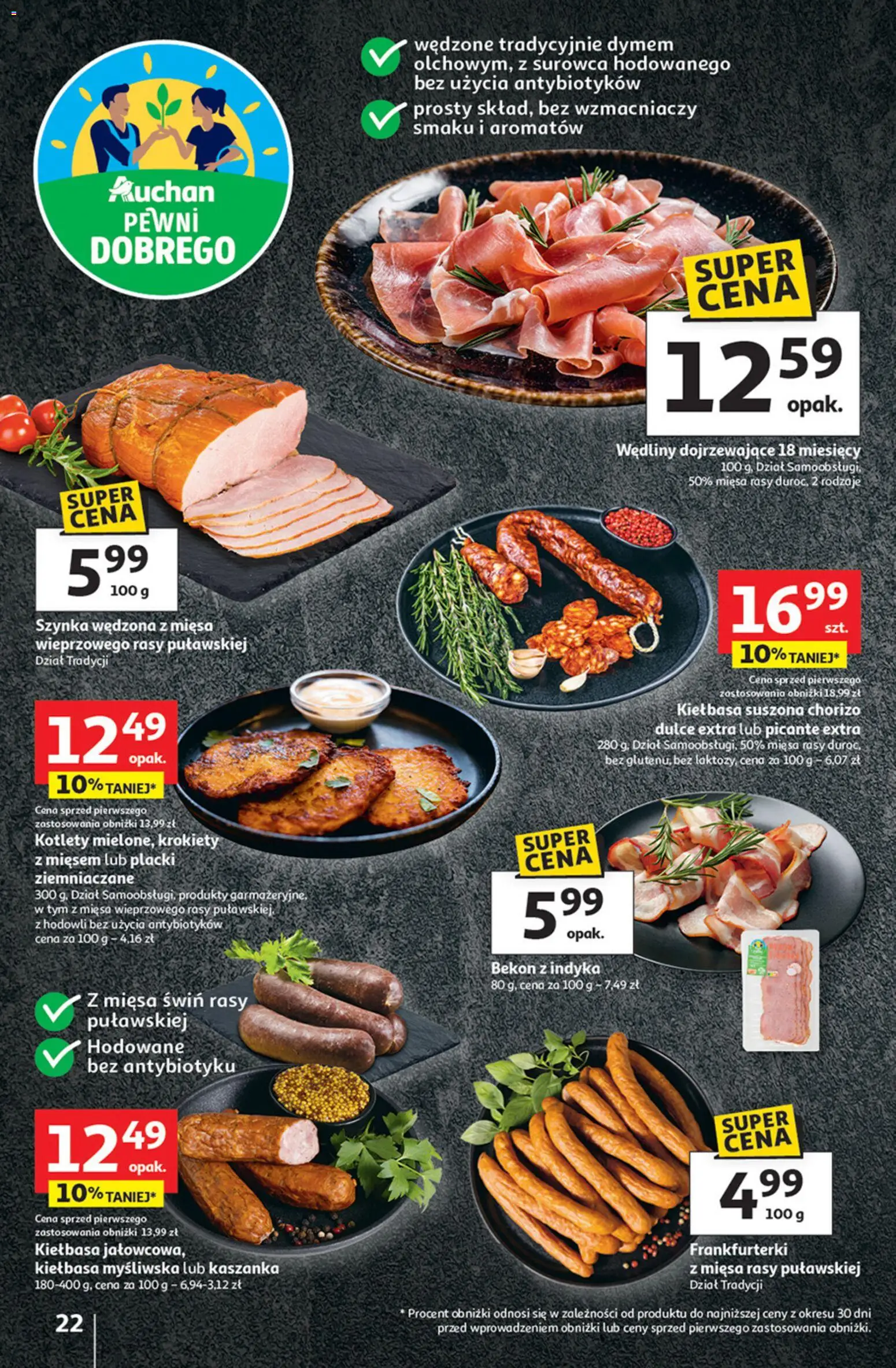 Auchan Gazetka - 30 Lat Hipermarket od 15.01.2026 | Strona: 22 | Produkty: Kiełbasa, Bekon, Frankfurterki, Wędliny