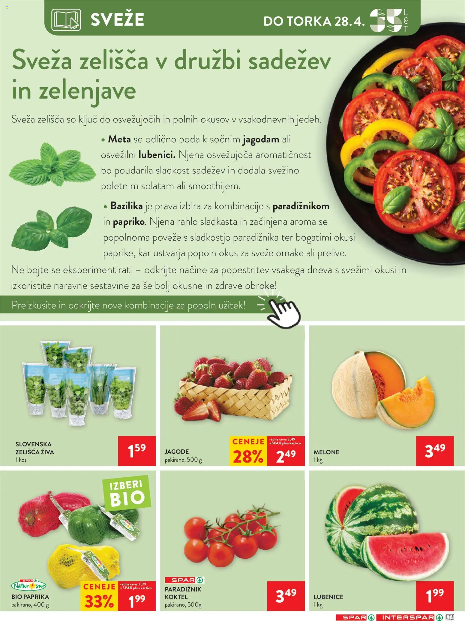 Novi Spar katalog ponudbe – veljaven od 22.04.2026 | Stran: 14 | Izdelki: Kos, Paradiznik, Jagode, Lubenice