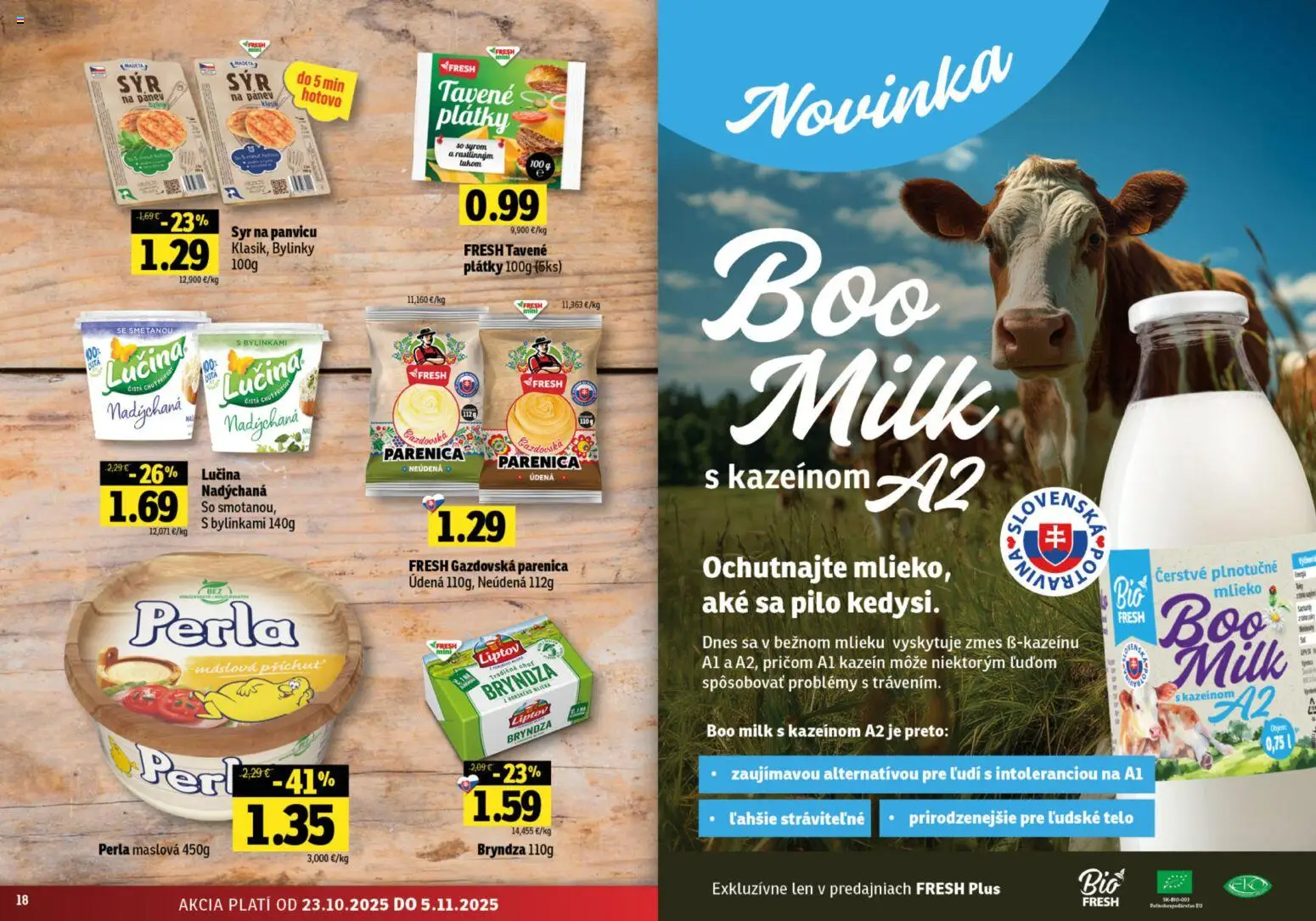 Nové Fresh akcie – leták je platný od 23.10.2025 | Strana: 10 | Produkty: Mlieko, Syr, Bryndza