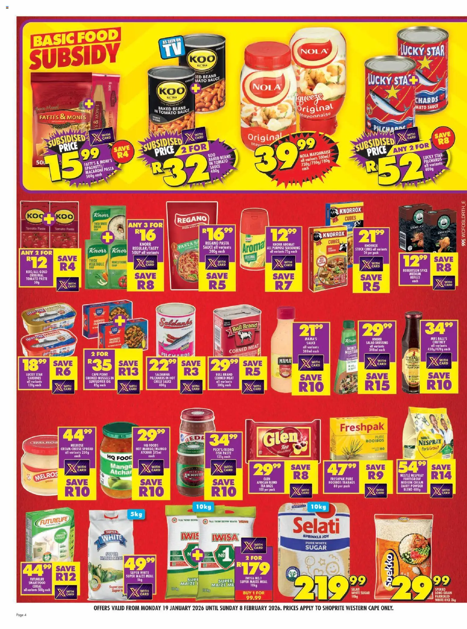 New Shoprite catalogue – valid from 19.01.2026 | Page: 4 | Products: Chutney, Maize meal, Pasta, Aromat