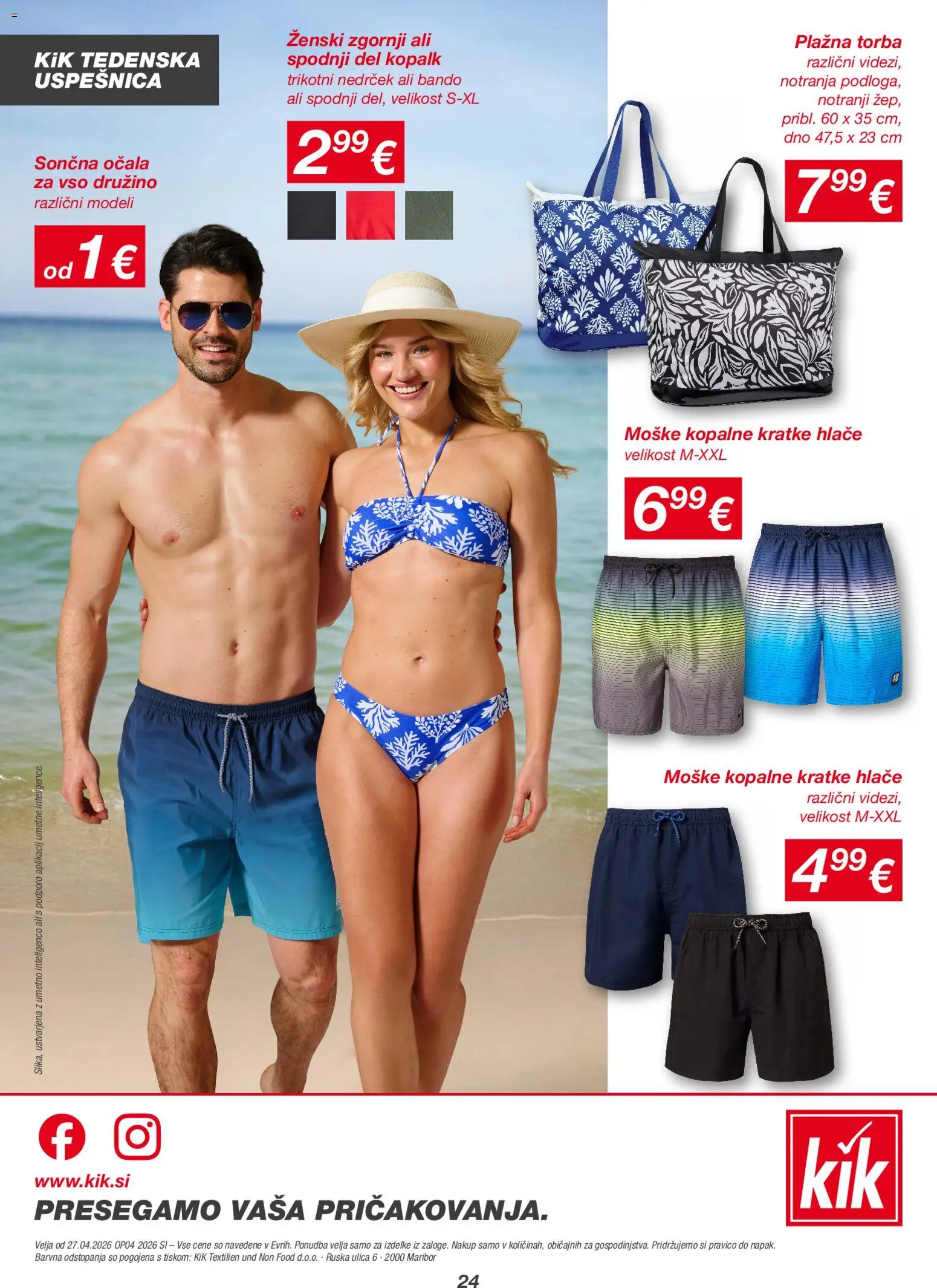 Novi Kik katalog ponudbe – veljaven od 27.04.2026 | Stran: 24 | Izdelki: Torba, Sončna očala, Hlace, Ocala