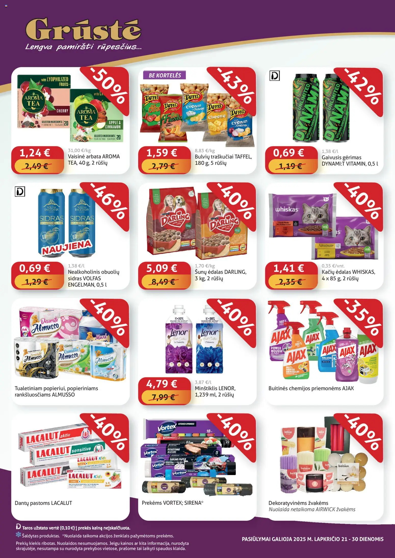 GRUSTE akcijos nuo 21.11.2025 | Puslapis: 4 | Prekių: Gaivusis gėrimas, Arbata, Traškučiai