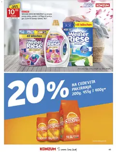 CEDEVITA PAKIRANJA 200g, 455g I 900g*, Cedevita in packages of 200g, 455g and 900g - Pregled kataloga iz trgovine Konzum, vrijedi od 04.02.2026 | Stranica: 43 | Proizvodi: Deterdžent, Cedevita, Weisser Riese