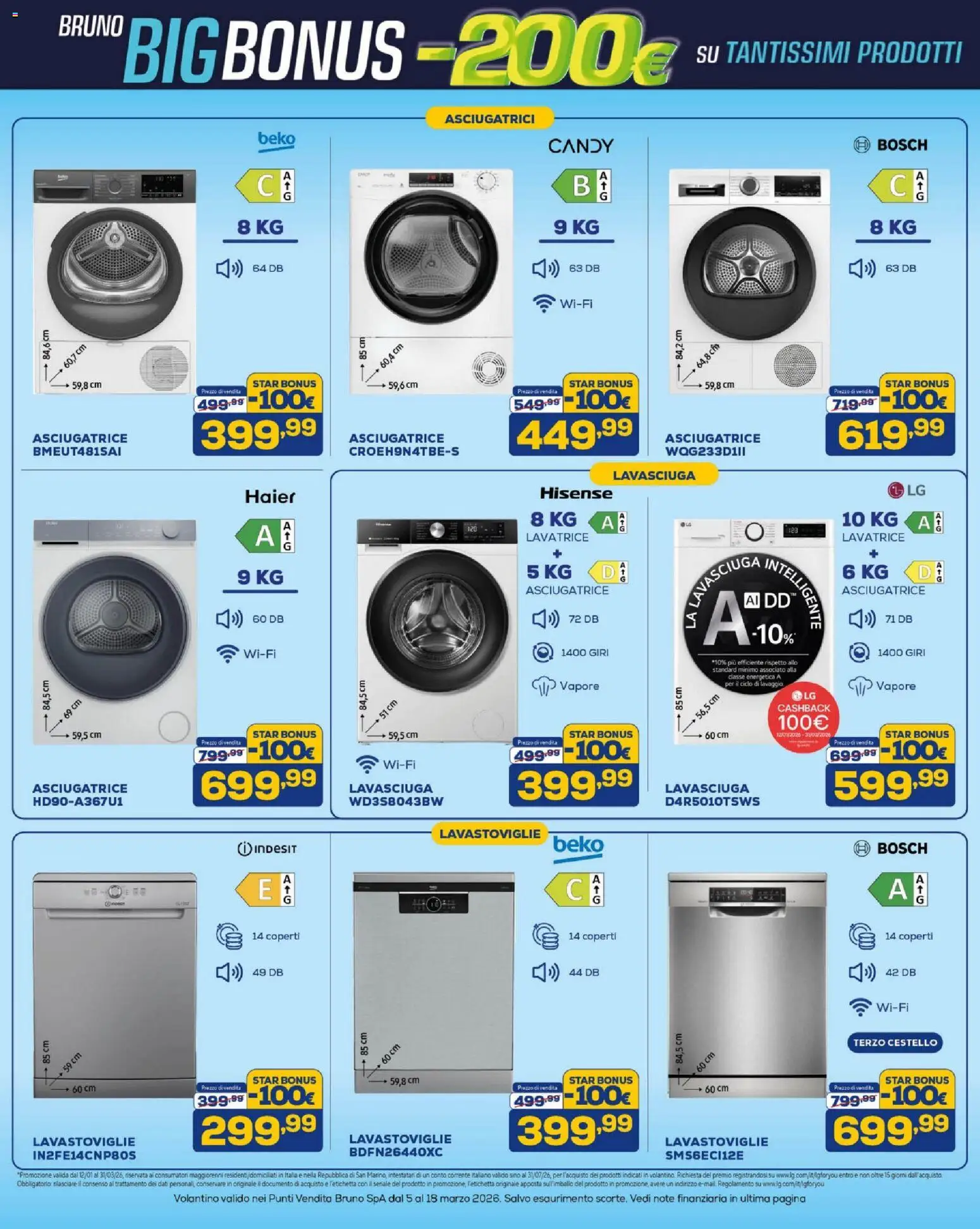 Volantino BRUNO del 05.03.2026 | Pagina: 5 | Prodotti: Lavasciuga, Lavatrice, Asciugatrice, Lavastoviglie