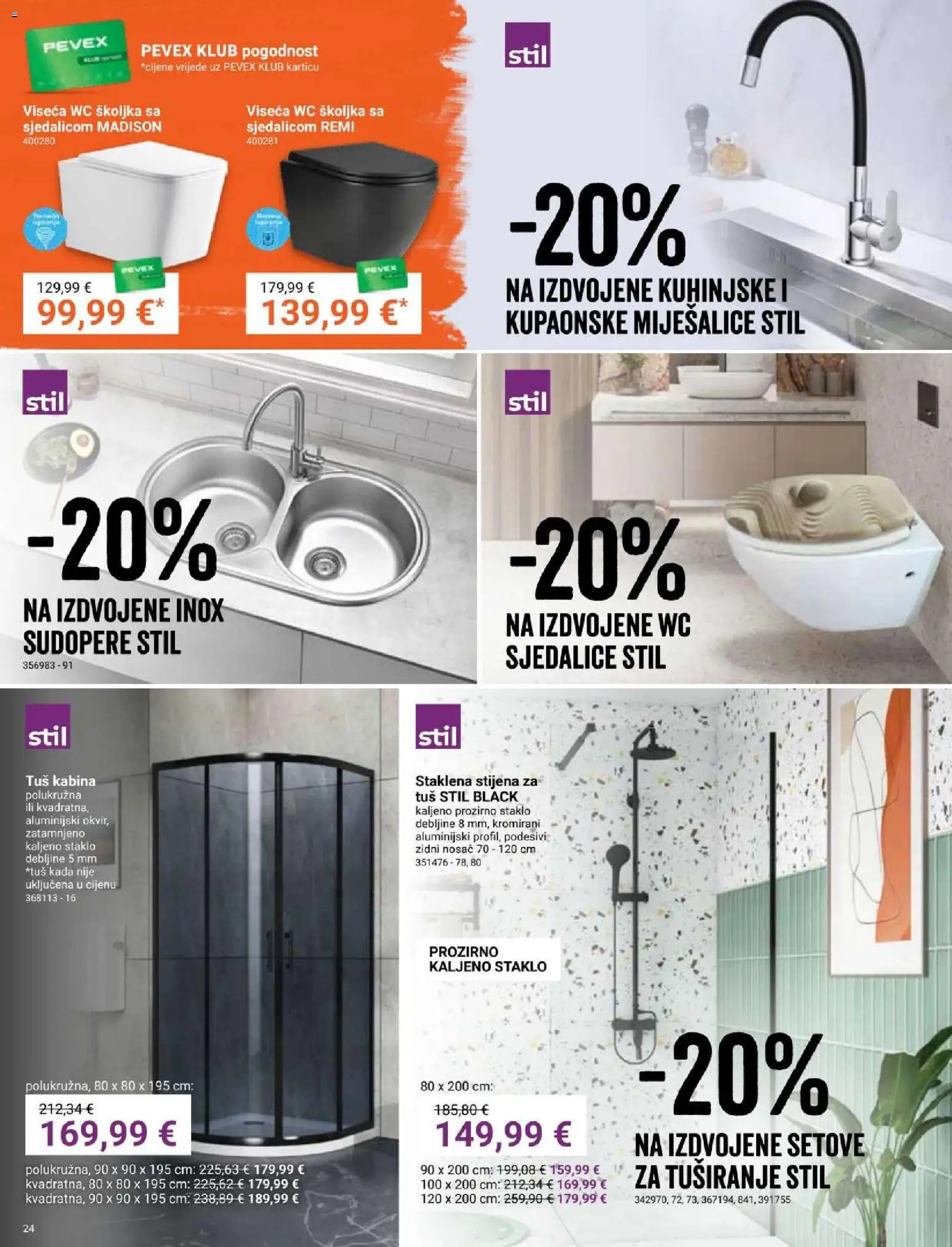 Pevex katalog | vrijedi od 27.11.2025 | Stranica: 24 | Proizvodi: Tuš, Tuš kabina, Wc školjka