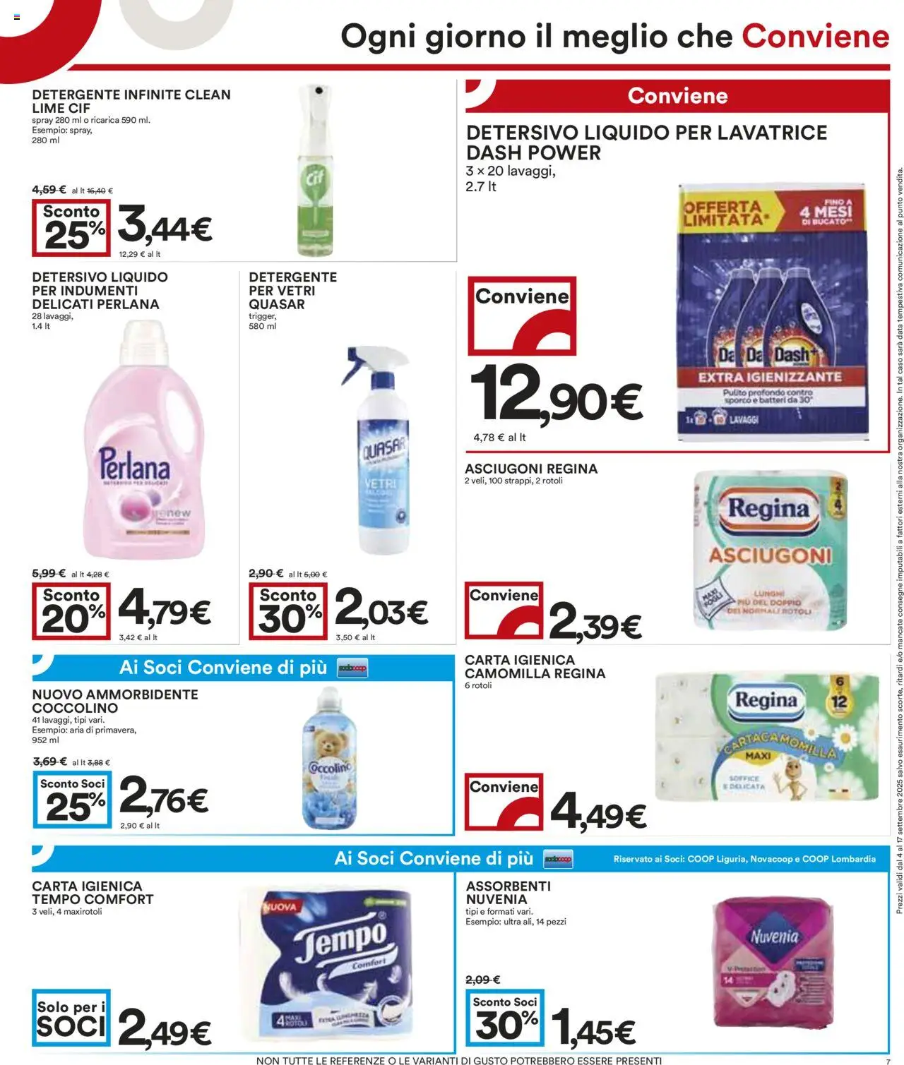 Volantino COOP del 04.09.2025 | Pagina: 7 | Prodotti: Carta igienica, Ammorbidente, Detergente, Lavatrice