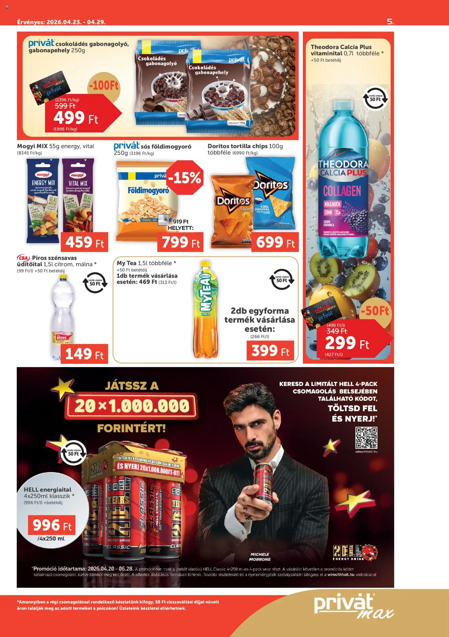 PRIVÁT akciós ujság - amely érvényes a következő dátumtól: 23.04.2026 | Oldal: 5 | Termékek: Málna, Chips, Tortilla, Kollagén