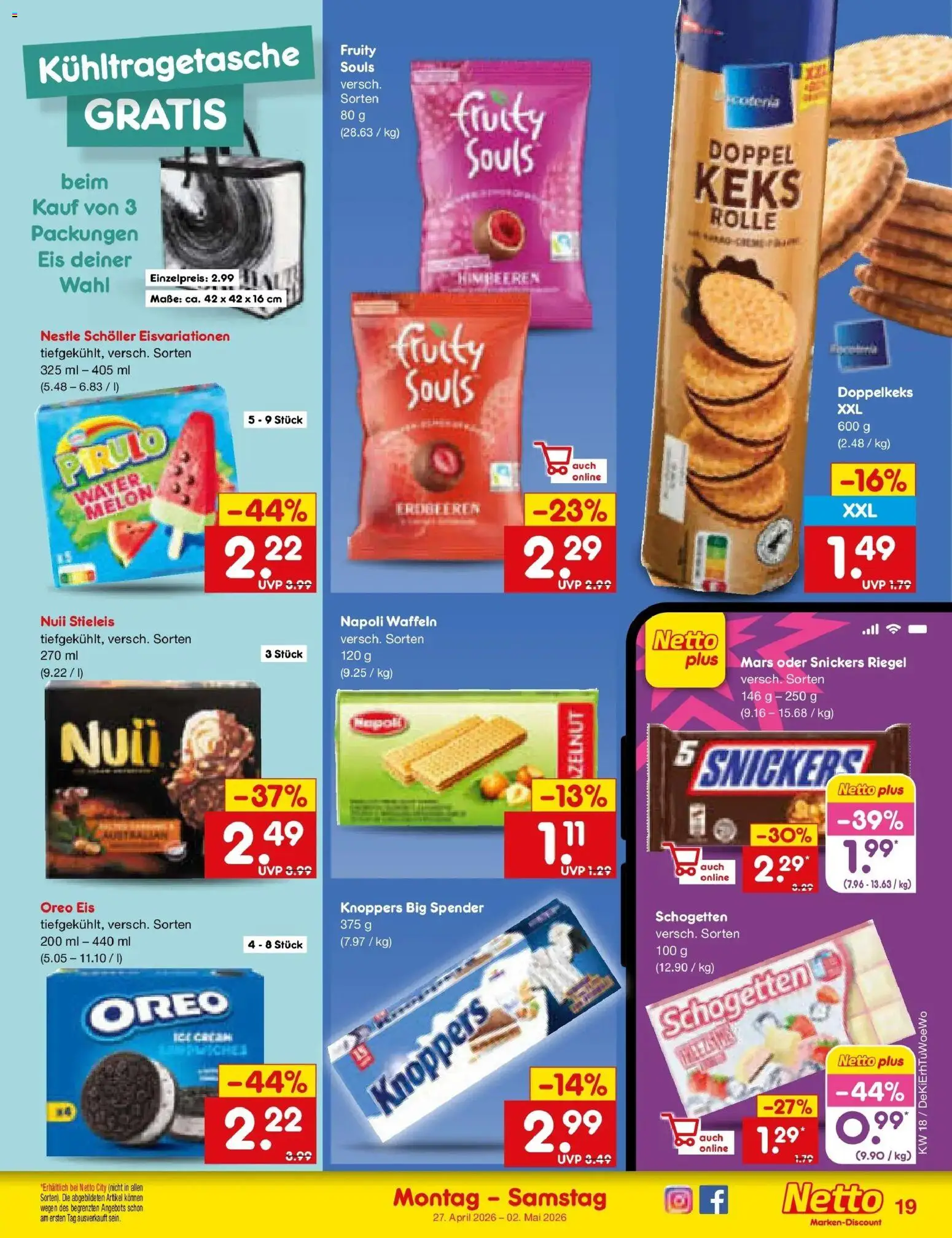 Netto Marken-Discount Prospekt Lahr-Langenwinkel	 – gültig ab 27.04.2026 | Seite: 23 | Produkte: Himbeeren, Mars, Knoppers, Eis