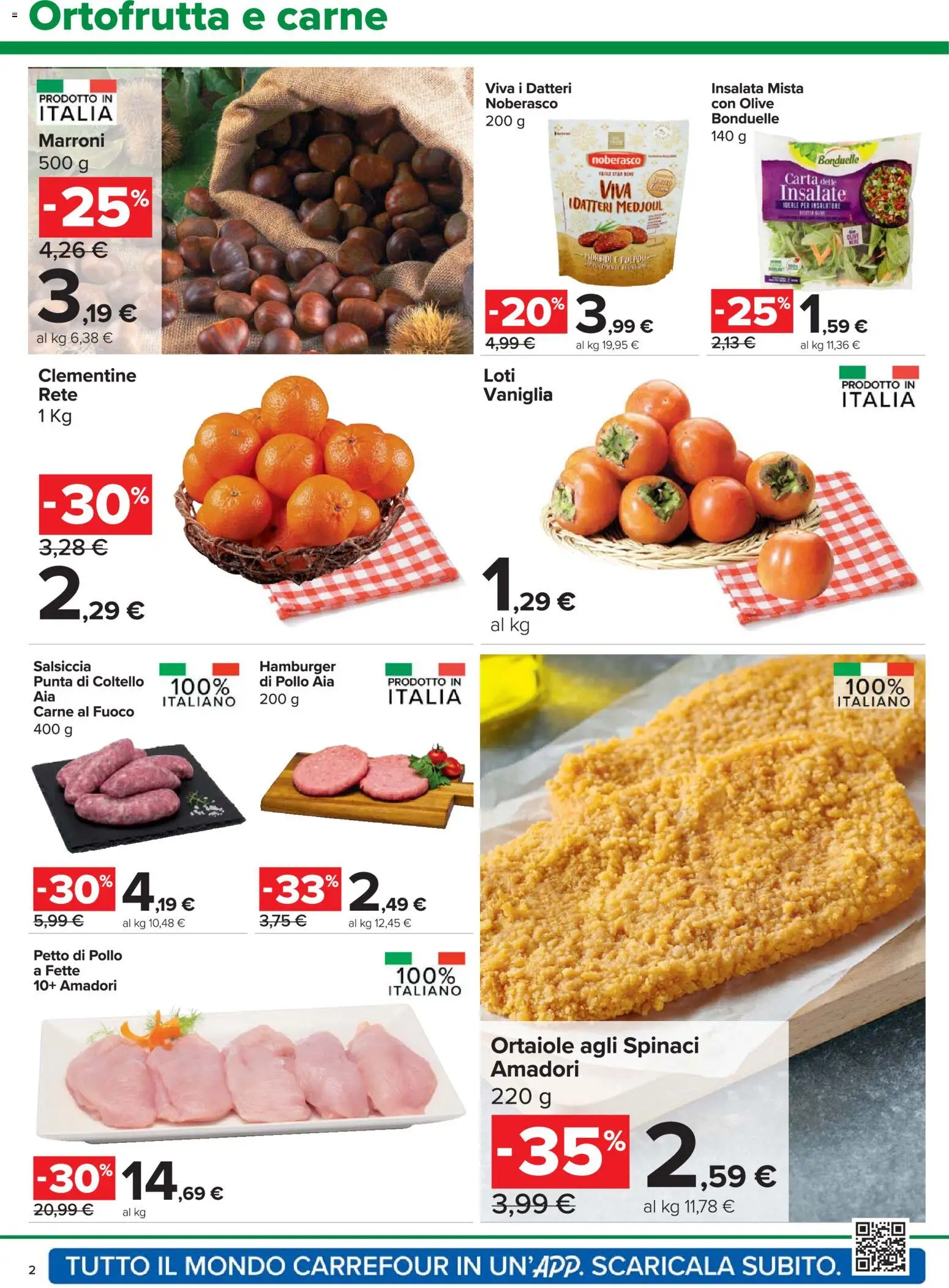 Volantino Carrefour del 06.11.2025 | Pagina: 2 | Prodotti: Petto di Pollo, Insalata, Olive, Spinaci