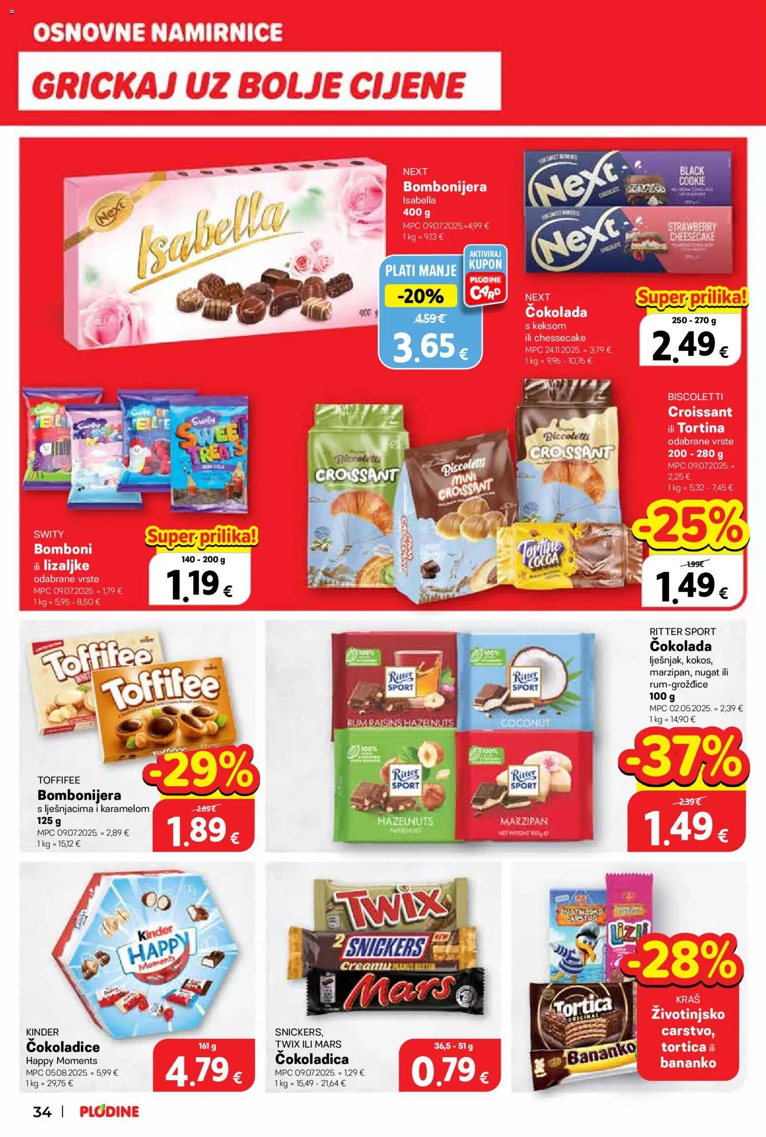 Plodine katalog | vrijedi od 08.04.2026 | Stranica: 34 | Proizvodi: Snickers, Bomboni, Bombonijera, Rum