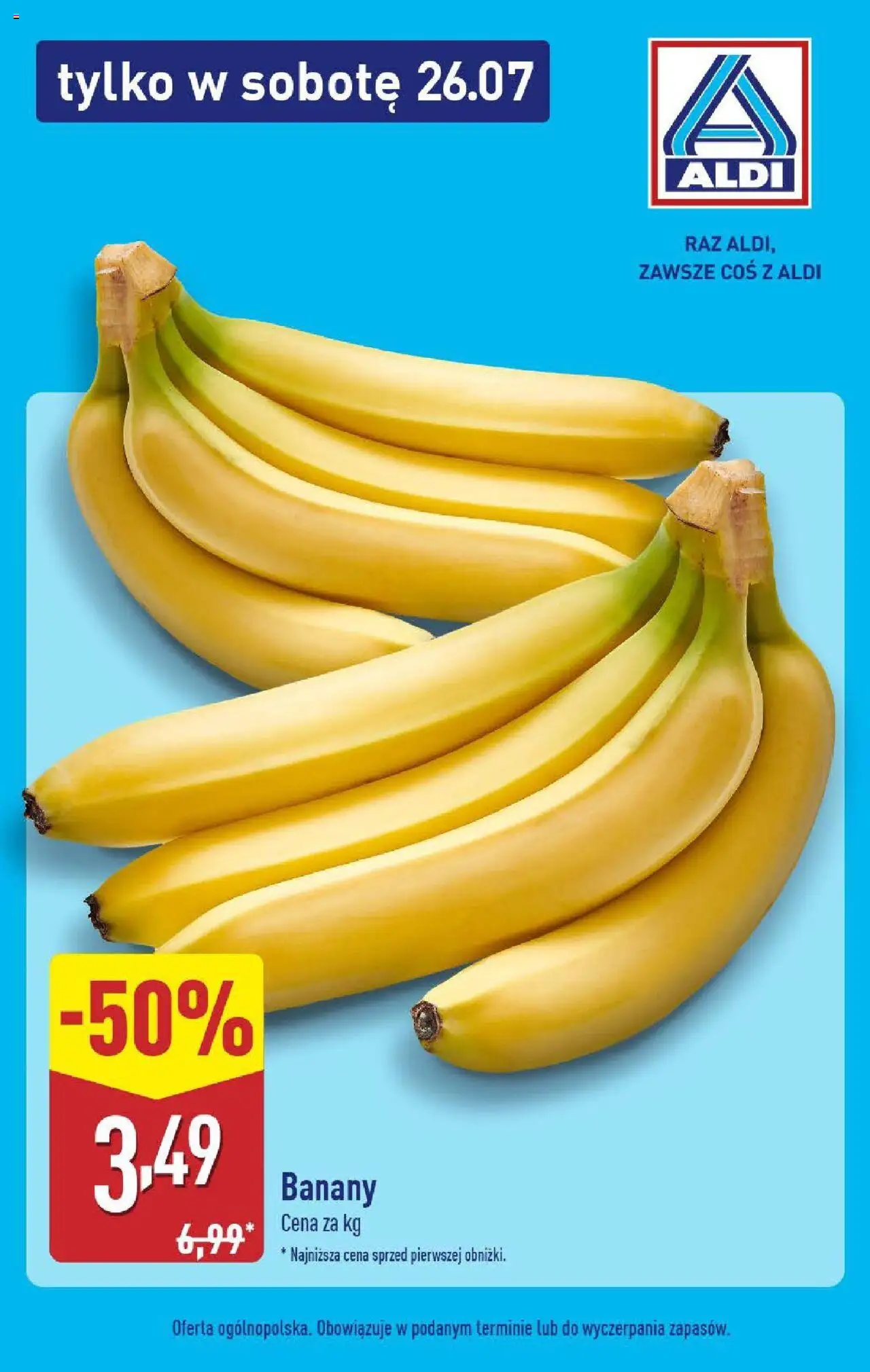 Aldi Gazetka - Promocja tylko w sobotę od 26.07.2025 | Strona: 1 | Produkty: Banany