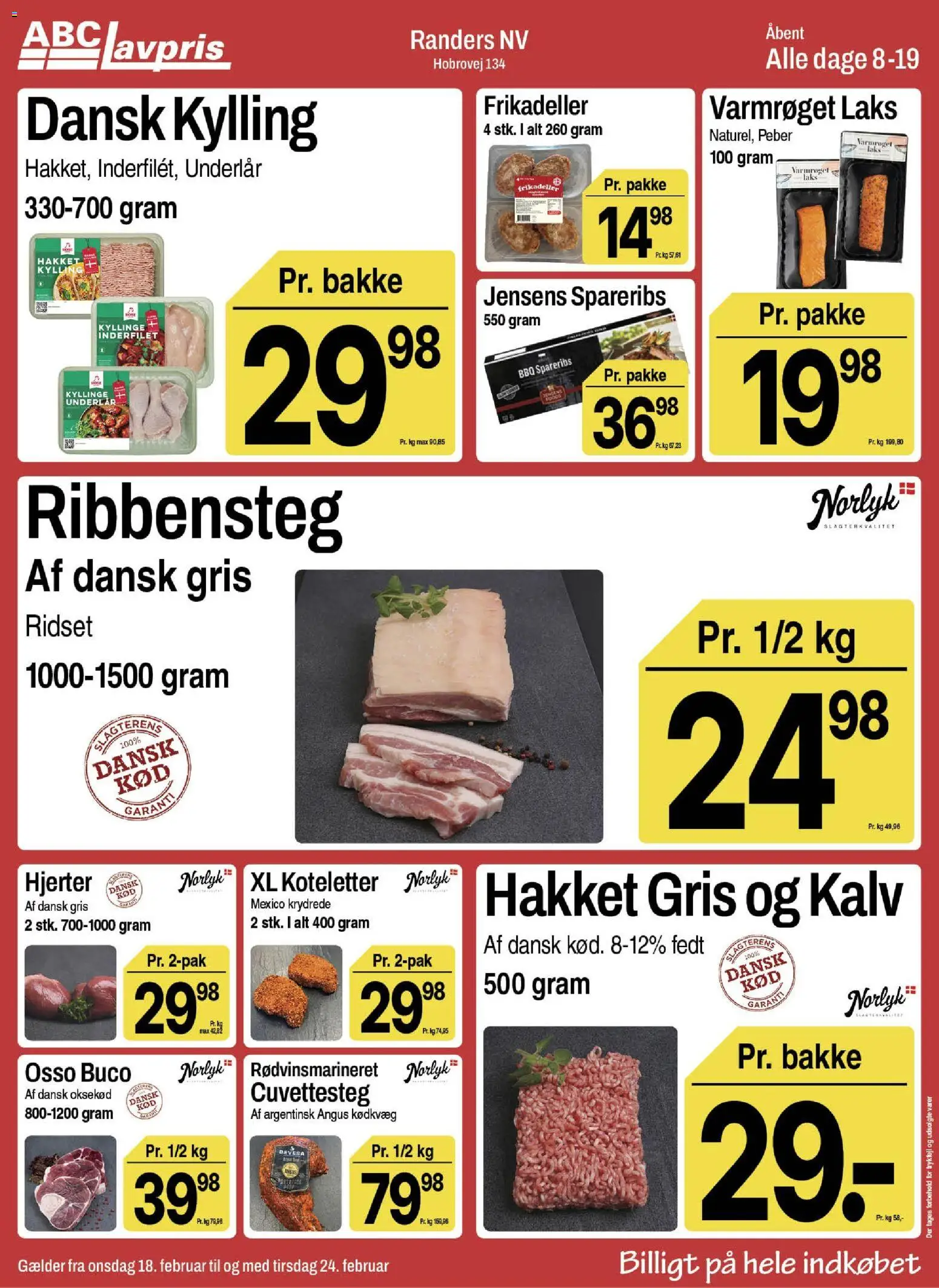 Abc Lavpris tilbudsavis – gyldig fra 18.02.2026 | Side: 8 | Produkter: Koteletter, Peber, Spareribs, Frikadeller